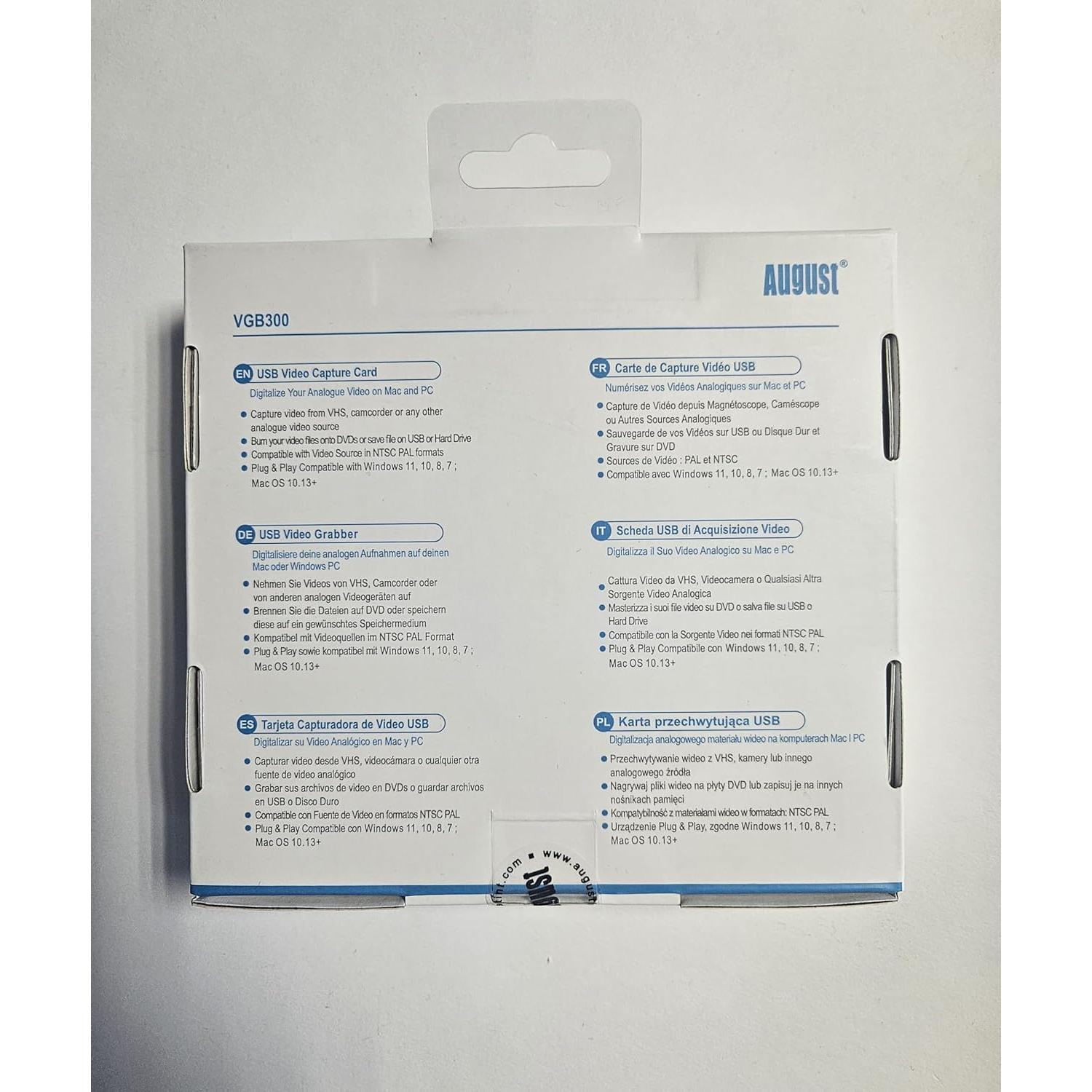 Tarjeta de Captura de Video USB August VGB300 - Digitaliza VHS a PC