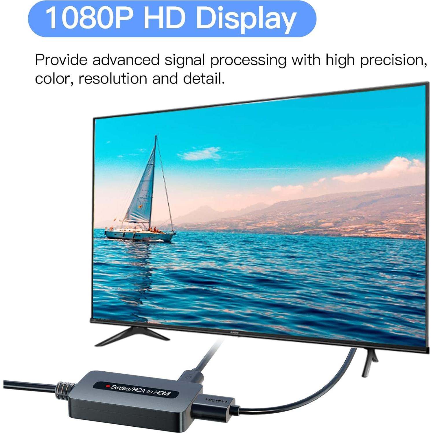 Convertidor RCA S-Video a HDMI Sedytetoc 720P/1080P con cables