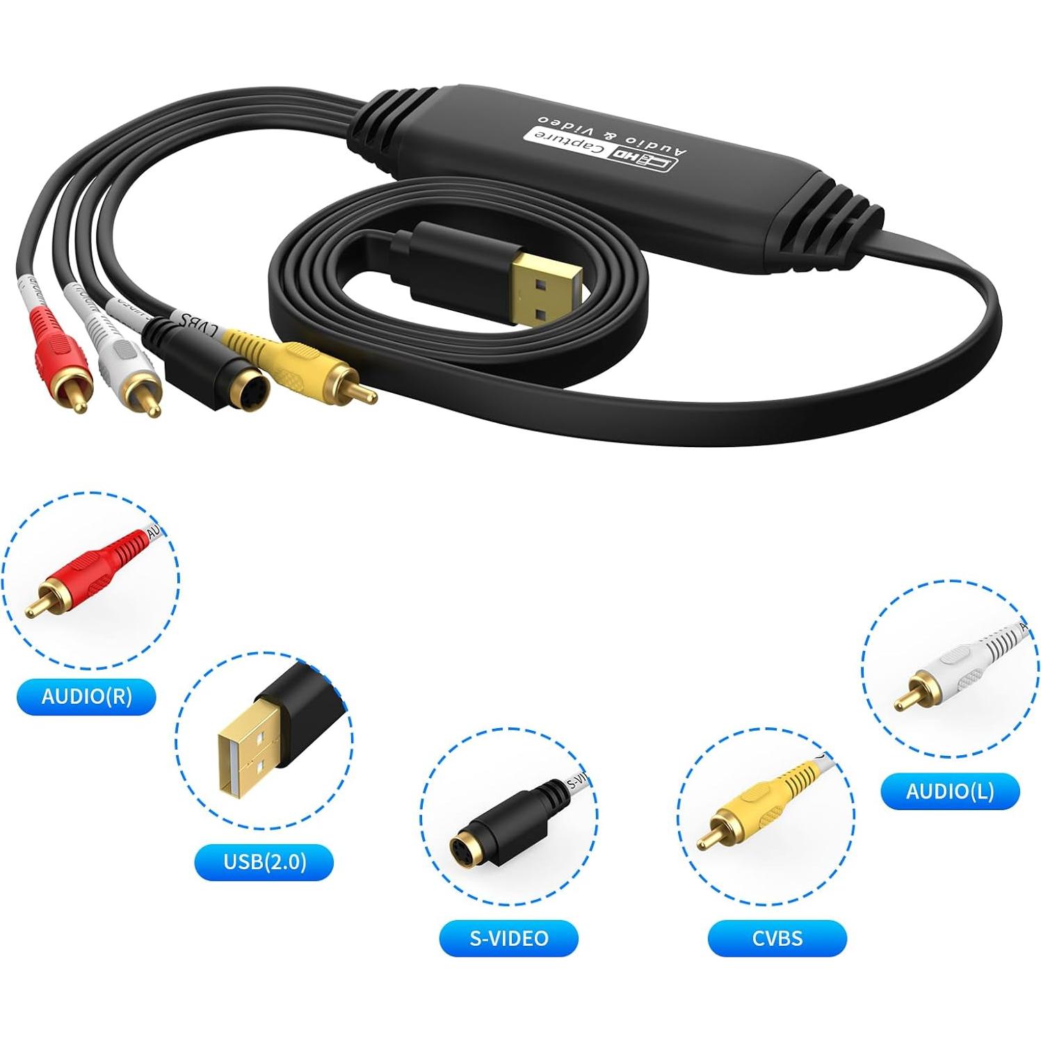Convertidor de RCA a USB Tihokile para VHS y VCR