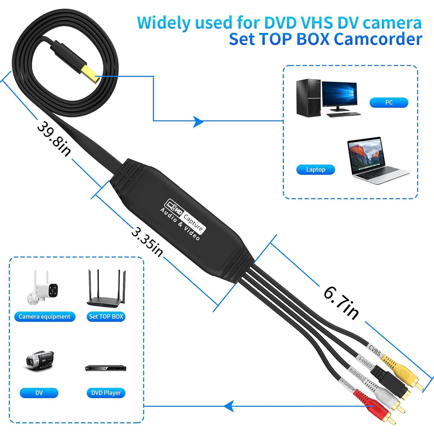 Convertidor de RCA a USB Tihokile para VHS y VCR