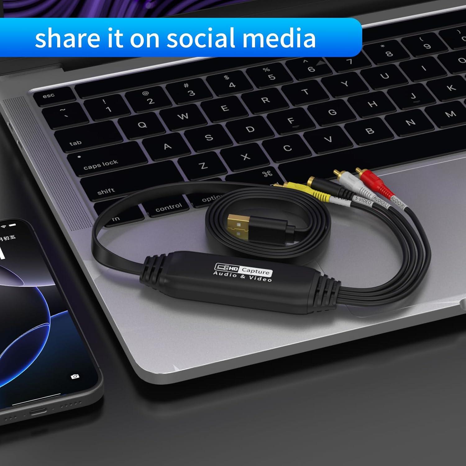 Convertidor de RCA a USB Tihokile para VHS y VCR