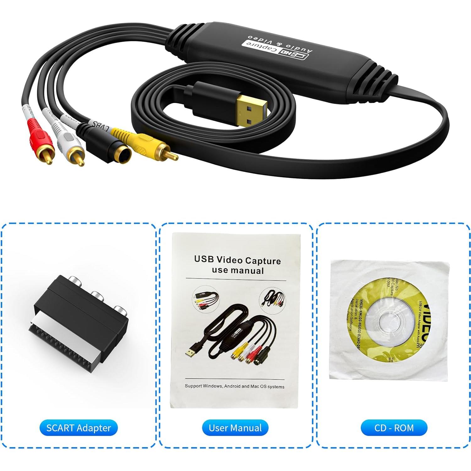 Convertidor de RCA a USB Tihokile para VHS y VCR