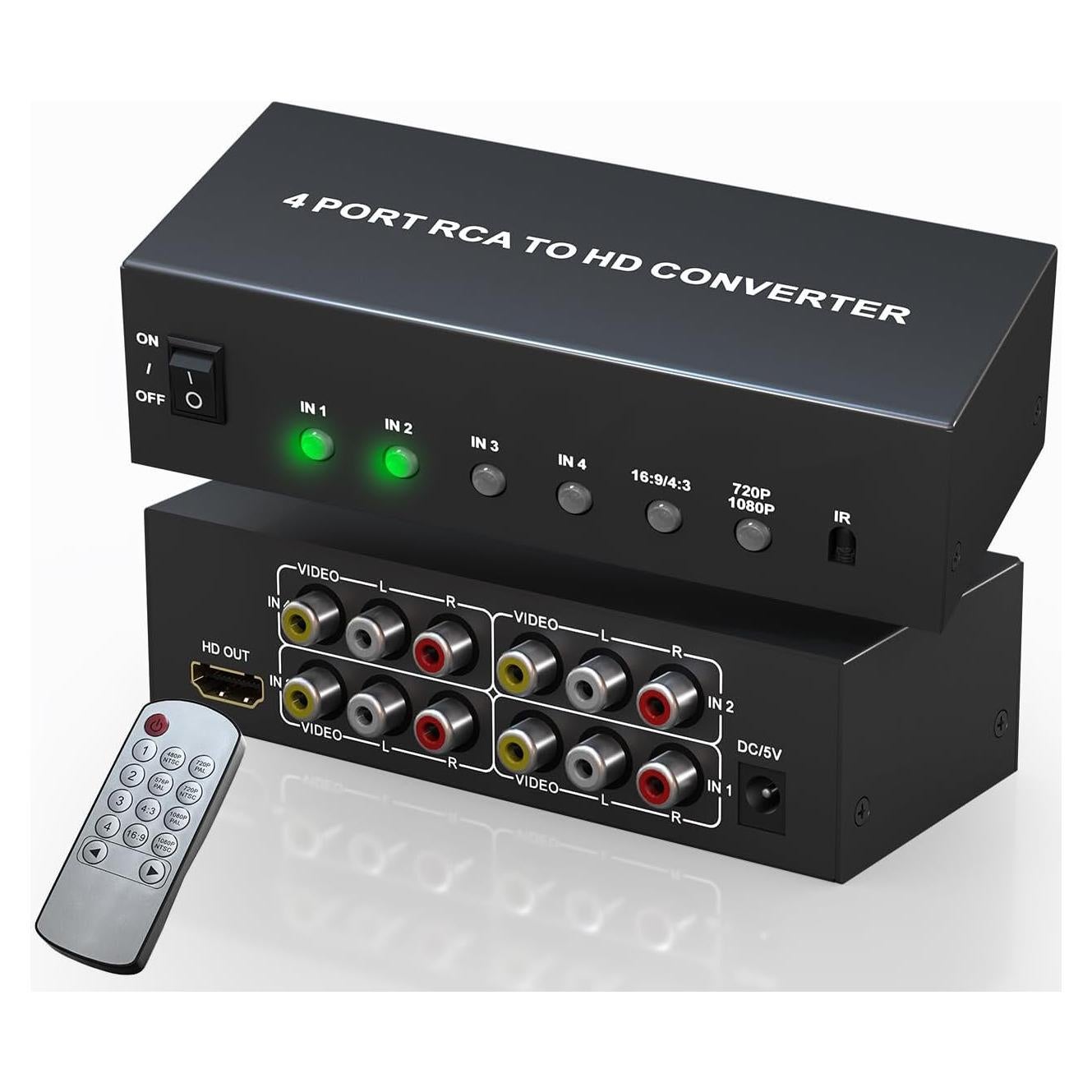 Convertidor RCA a HDMI Tioleje 4 Puertos 720P/1080P