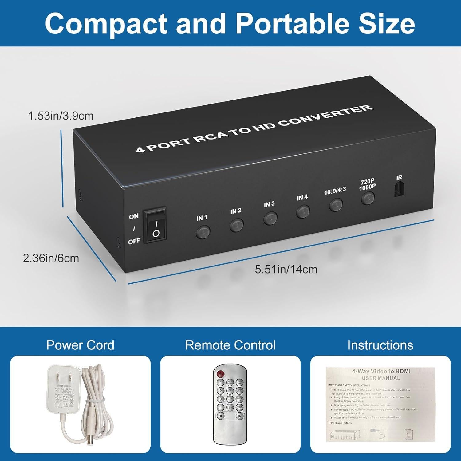 Convertidor RCA a HDMI Tioleje 4 Puertos 720P/1080P