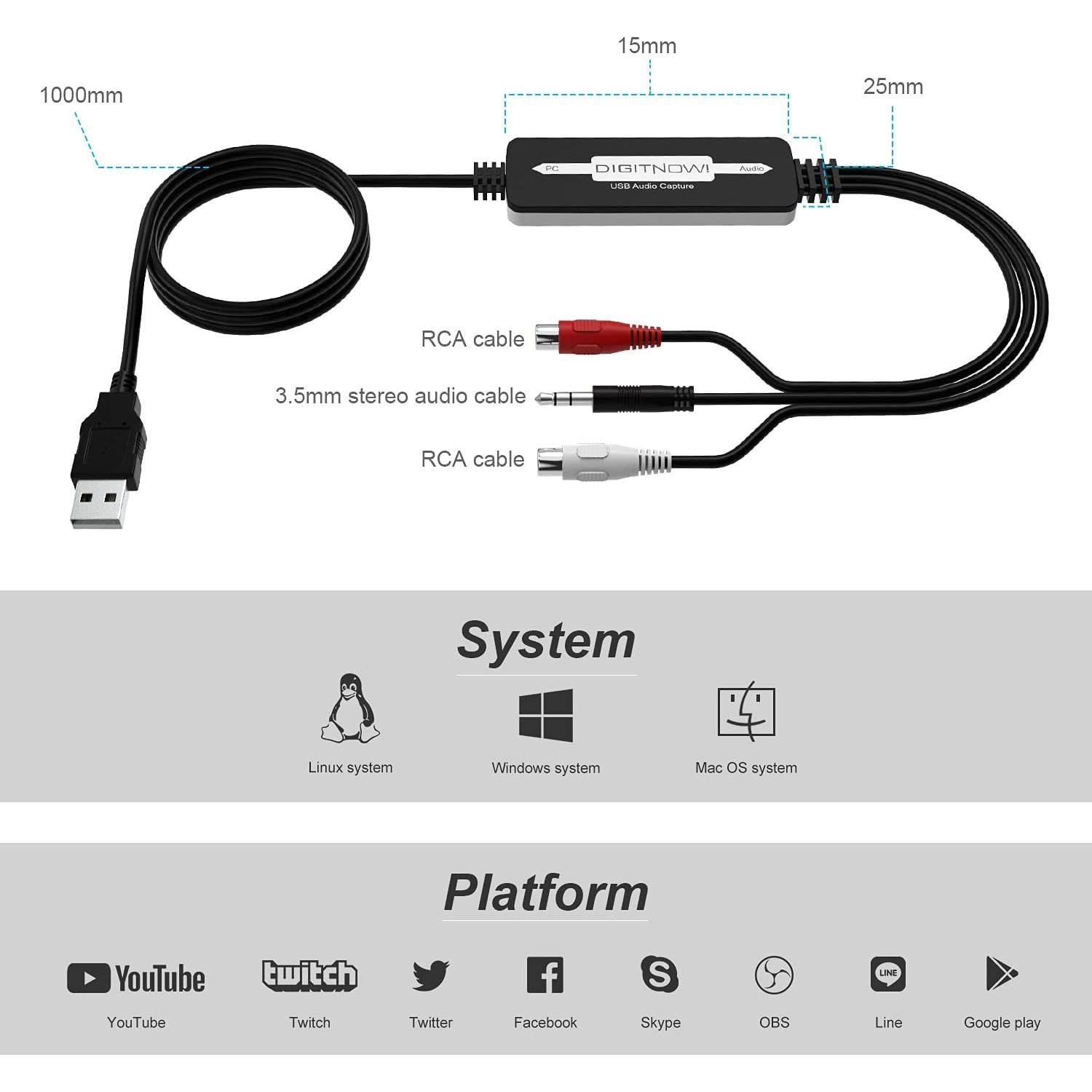 Tarjeta de Captura de Audio USB DIGITNOW BR605 para MP3