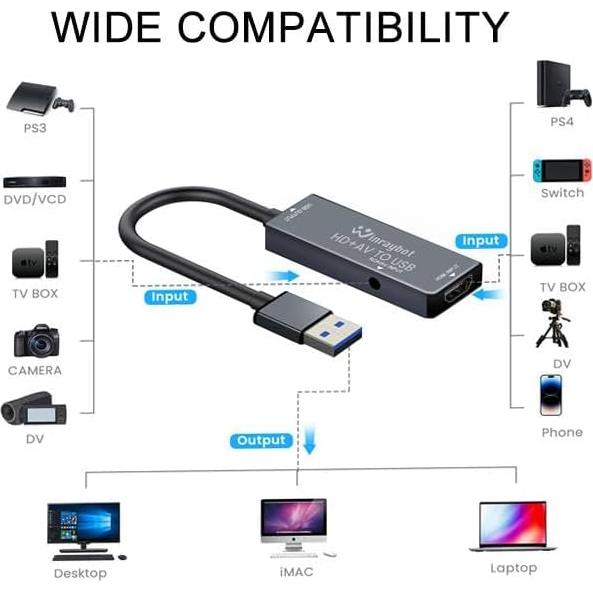 Tarjeta de Captura de Video USB WinRaybot 4K HDMI RCA