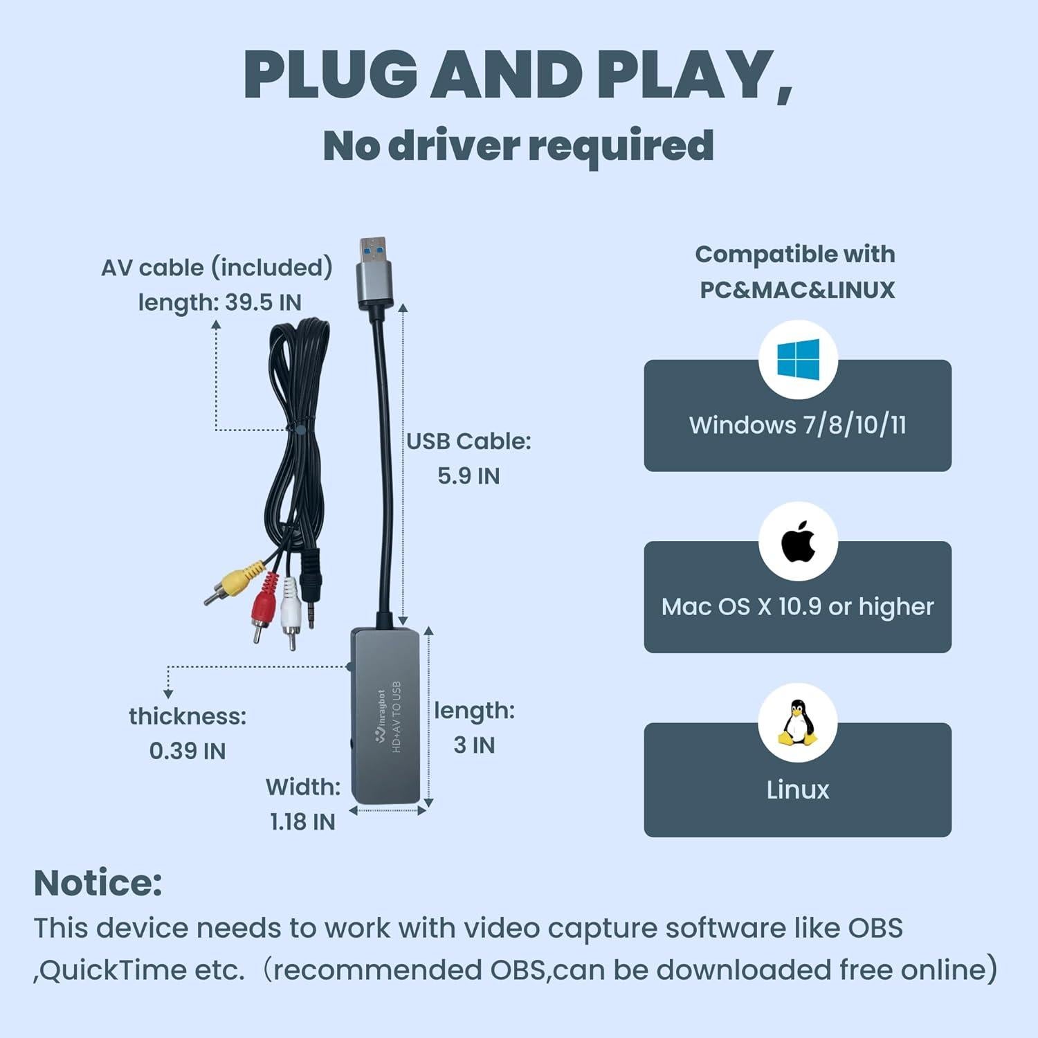 Tarjeta de Captura de Video USB WinRaybot 4K HDMI RCA