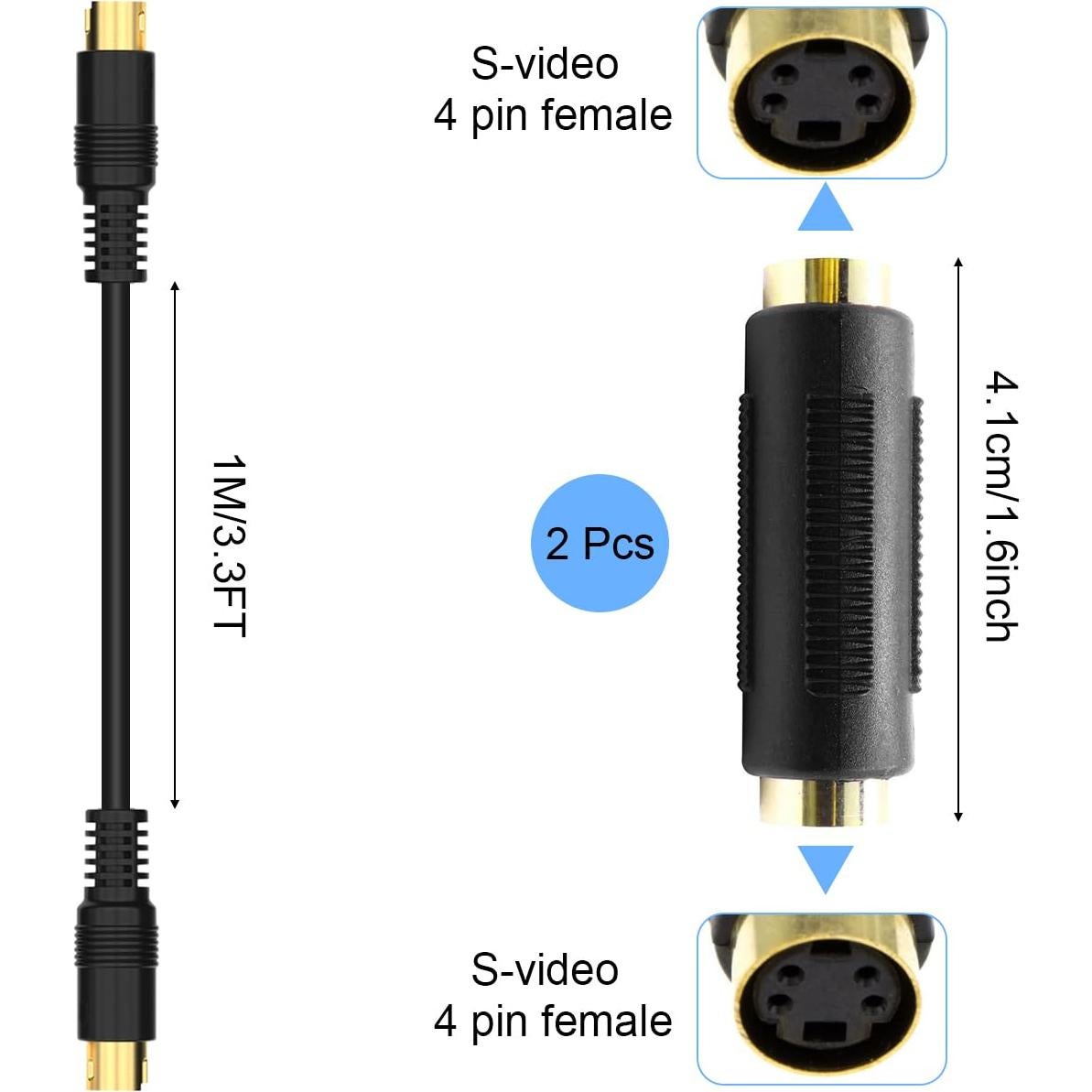 Cable S-Video Macho a Macho 1m DKARDU - 2 Pcs Dorado