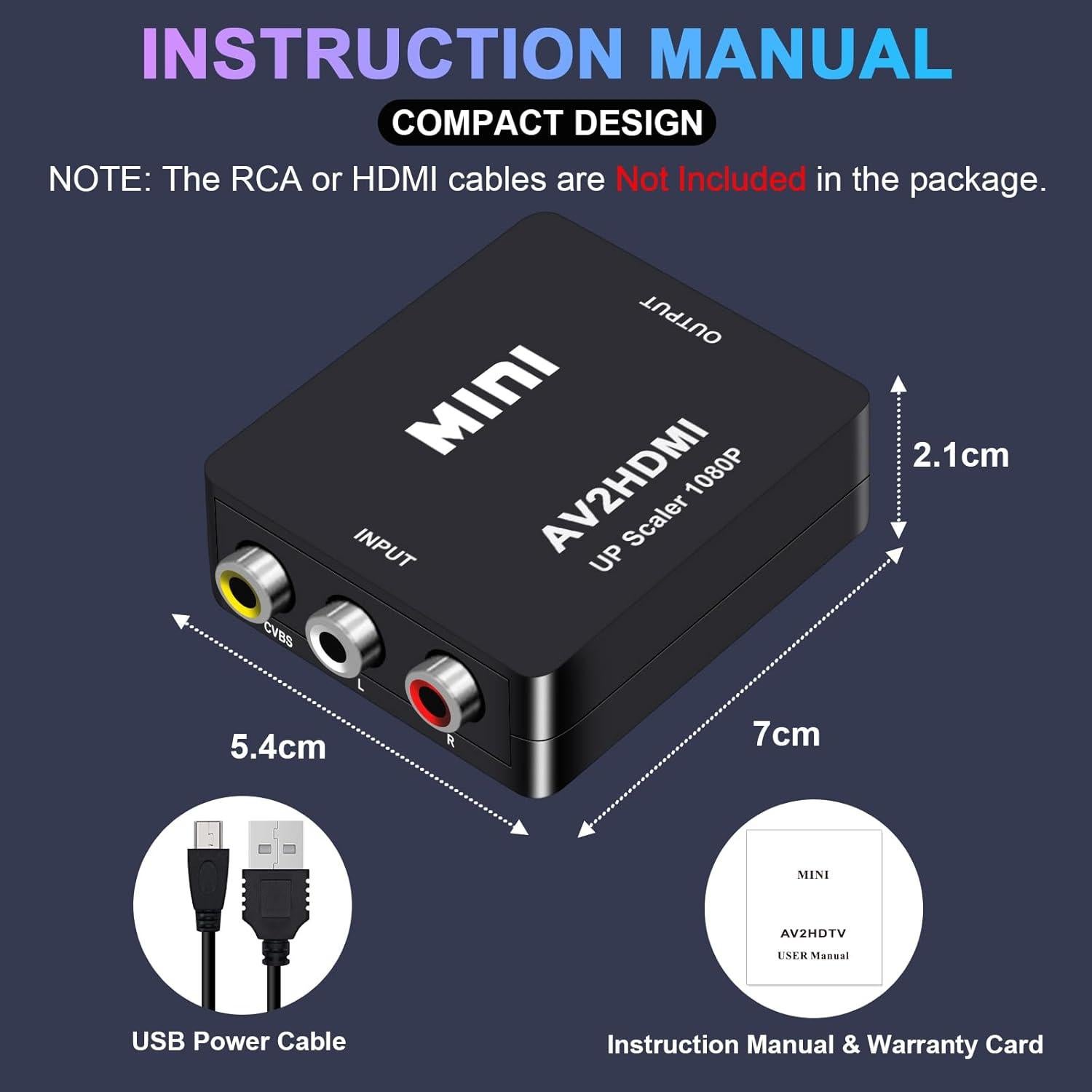 Convertidor RCA a HDMI Meliya 1080P para TV y Consolas