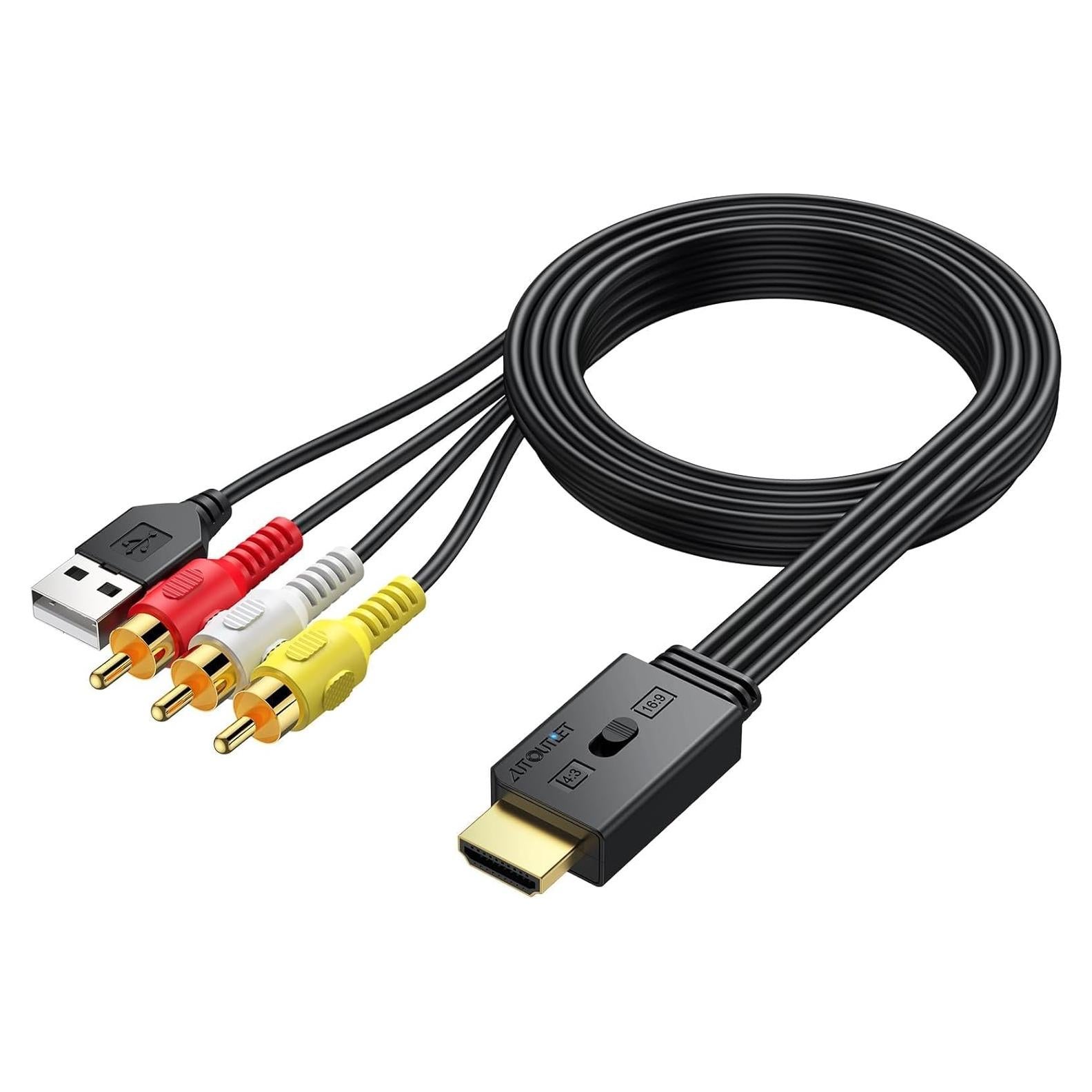 Convertidor RCA a HDMI AUTOUTLET 1080P con cable 150 cm