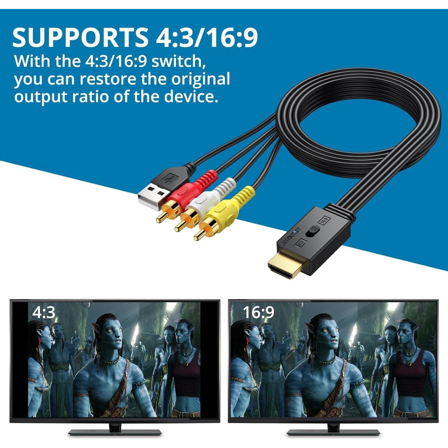 Convertidor RCA a HDMI AUTOUTLET 1080P con cable 150 cm