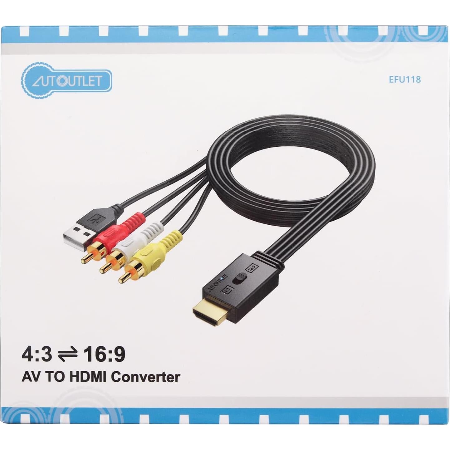 Convertidor RCA a HDMI AUTOUTLET 1080P con cable 150 cm