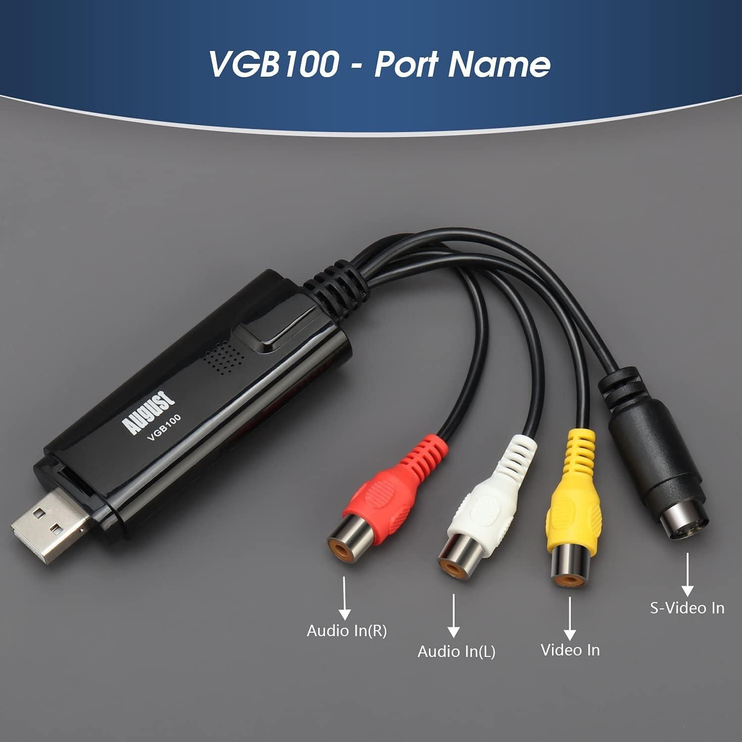 Dispositivo de Captura de Video USB 2.0 August VGB100 - Convierte VHS a PC