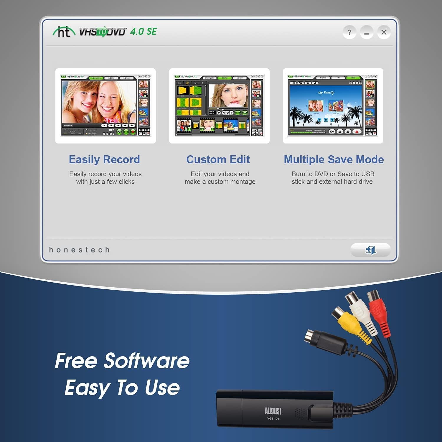 Dispositivo de Captura de Video USB 2.0 August VGB100 - Convierte VHS a PC