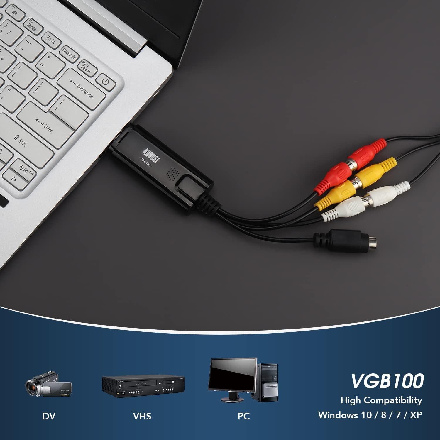 Dispositivo de Captura de Video USB 2.0 August VGB100 - Convierte VHS a PC
