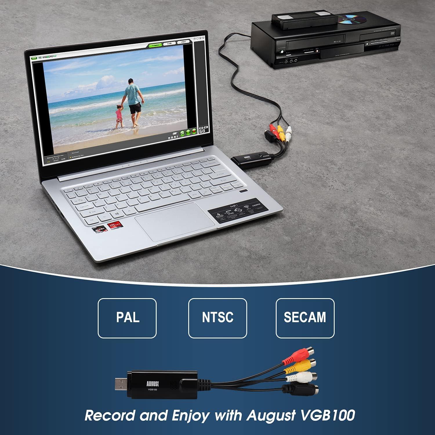 Dispositivo de Captura de Video USB 2.0 August VGB100 - Convierte VHS a PC