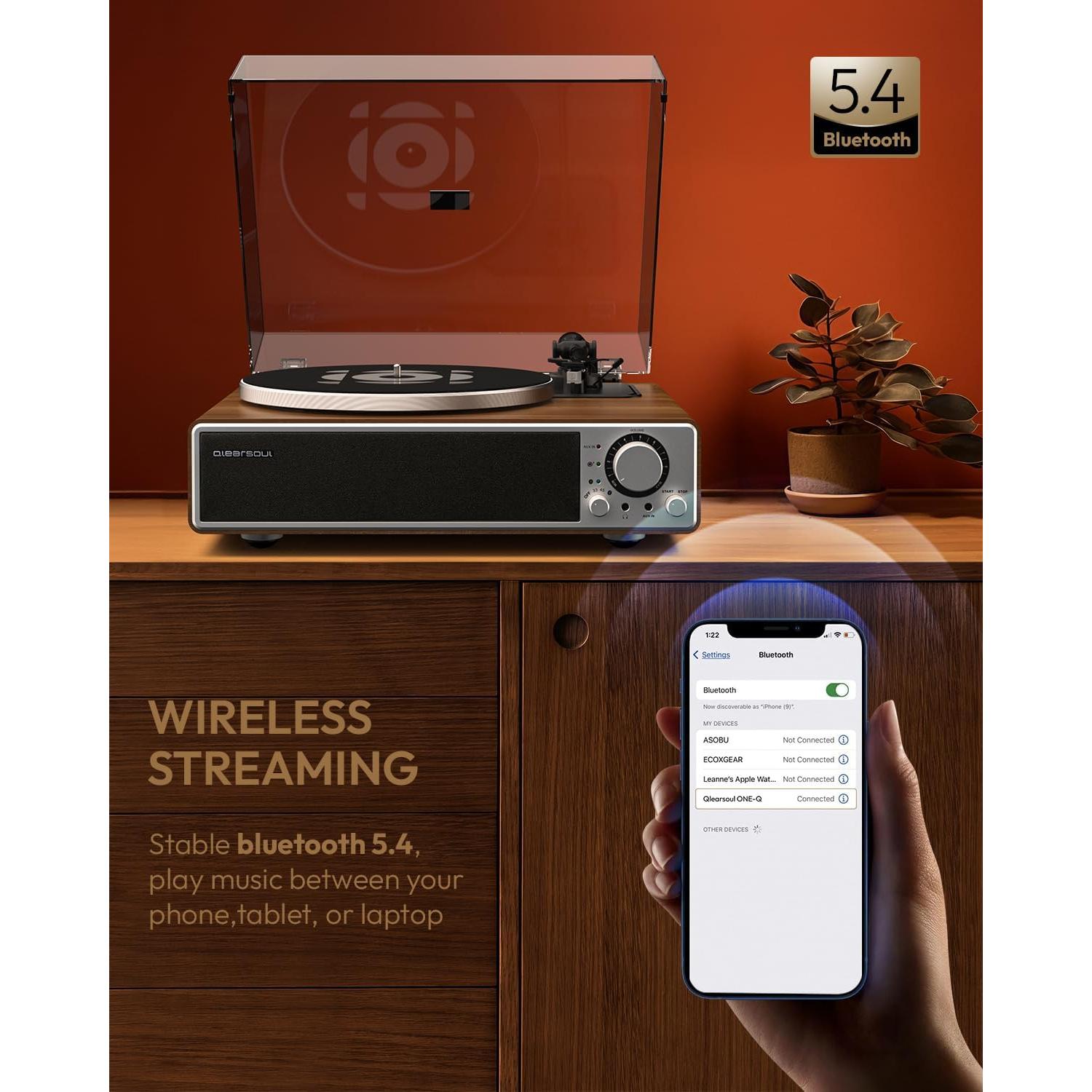 Tocadiscos ONE-Q HiFi Bluetooth 5.4 con Altavoces Integrados