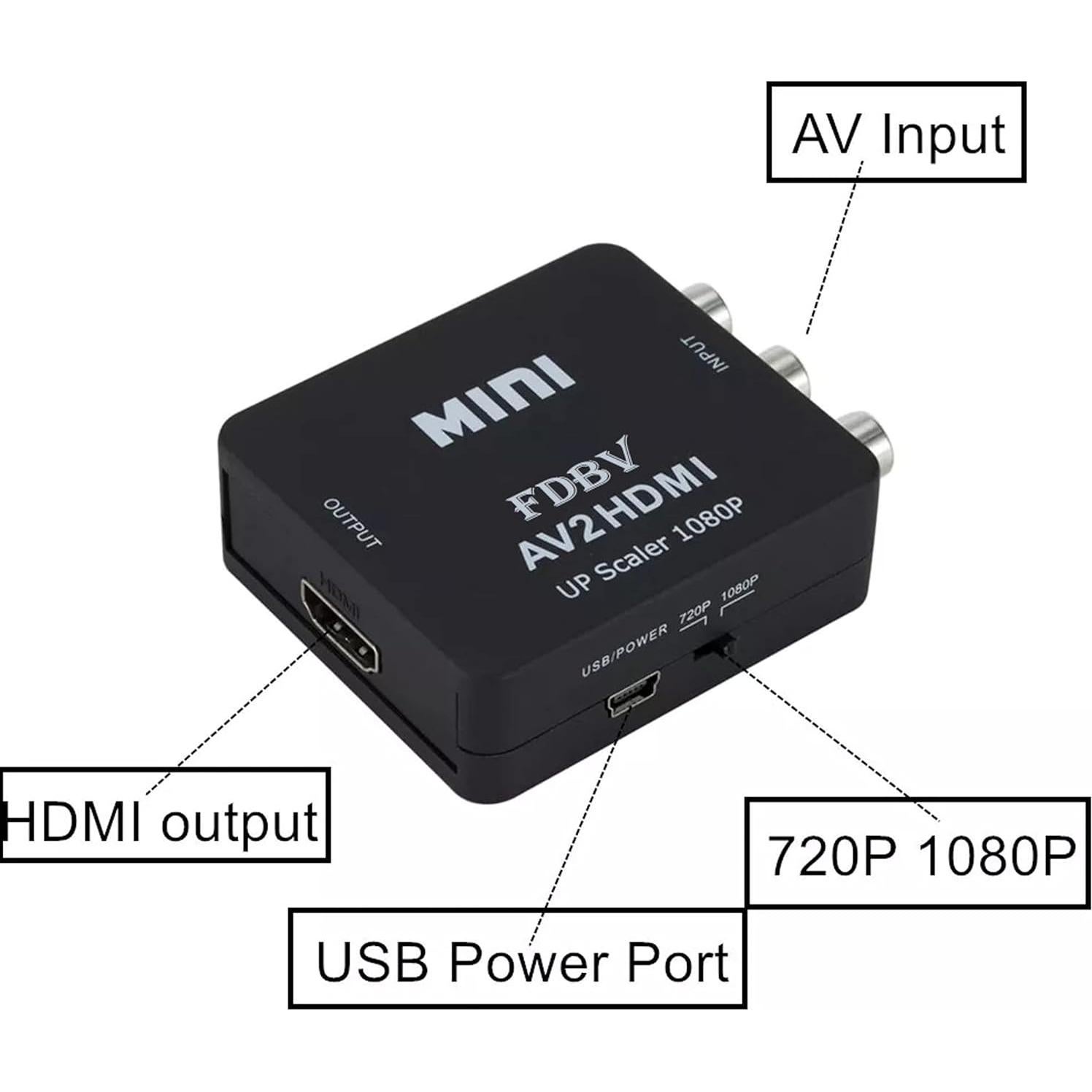 Convertidor RCA a HDMI FDBV AV2HDMI 1080P para TV y Consolas