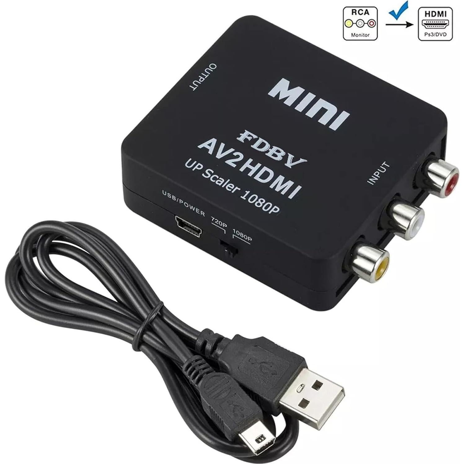 Convertidor RCA a HDMI FDBV AV2HDMI 1080P para TV y Consolas