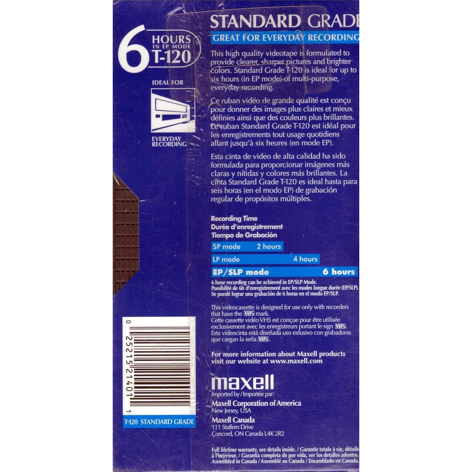 Cinta de Videotape VHS Maxell 214016 6 Horas Estándar