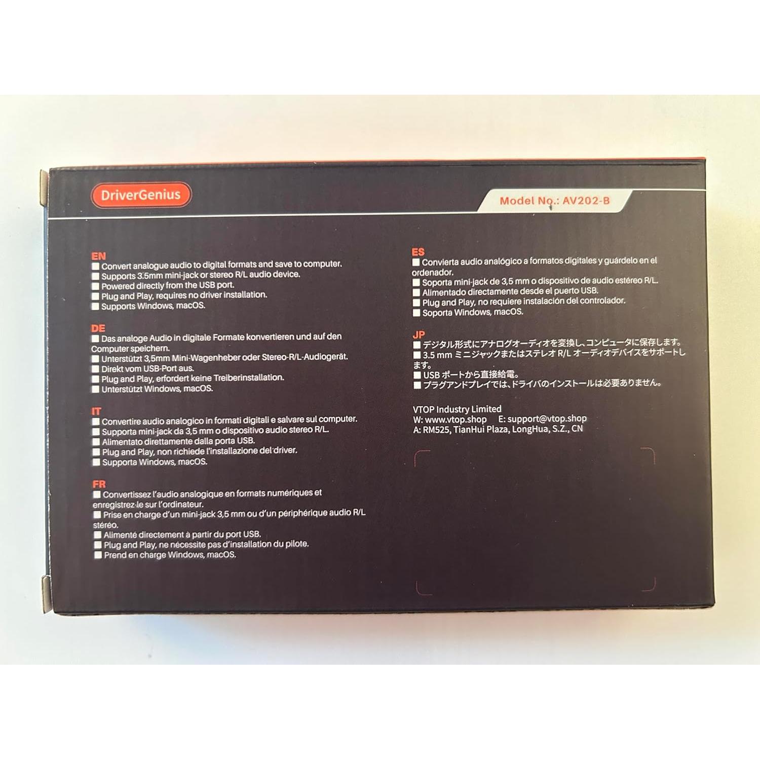 DriverGenius AV202-B Capturador de Audio USB 2.0 a MP3