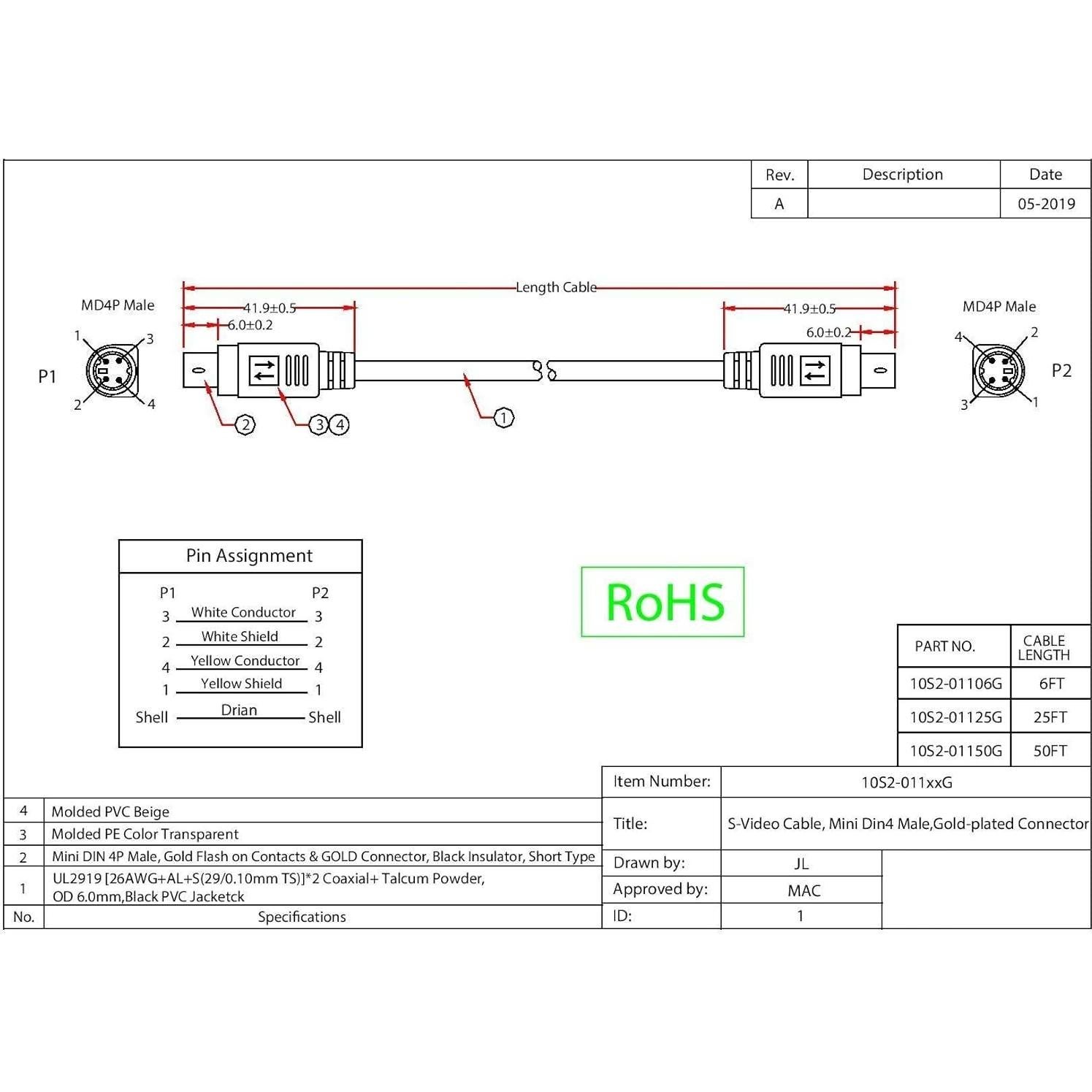 Cable S-Video 15.24m CableWholesale Mini Din 4 Pin Macho a Macho