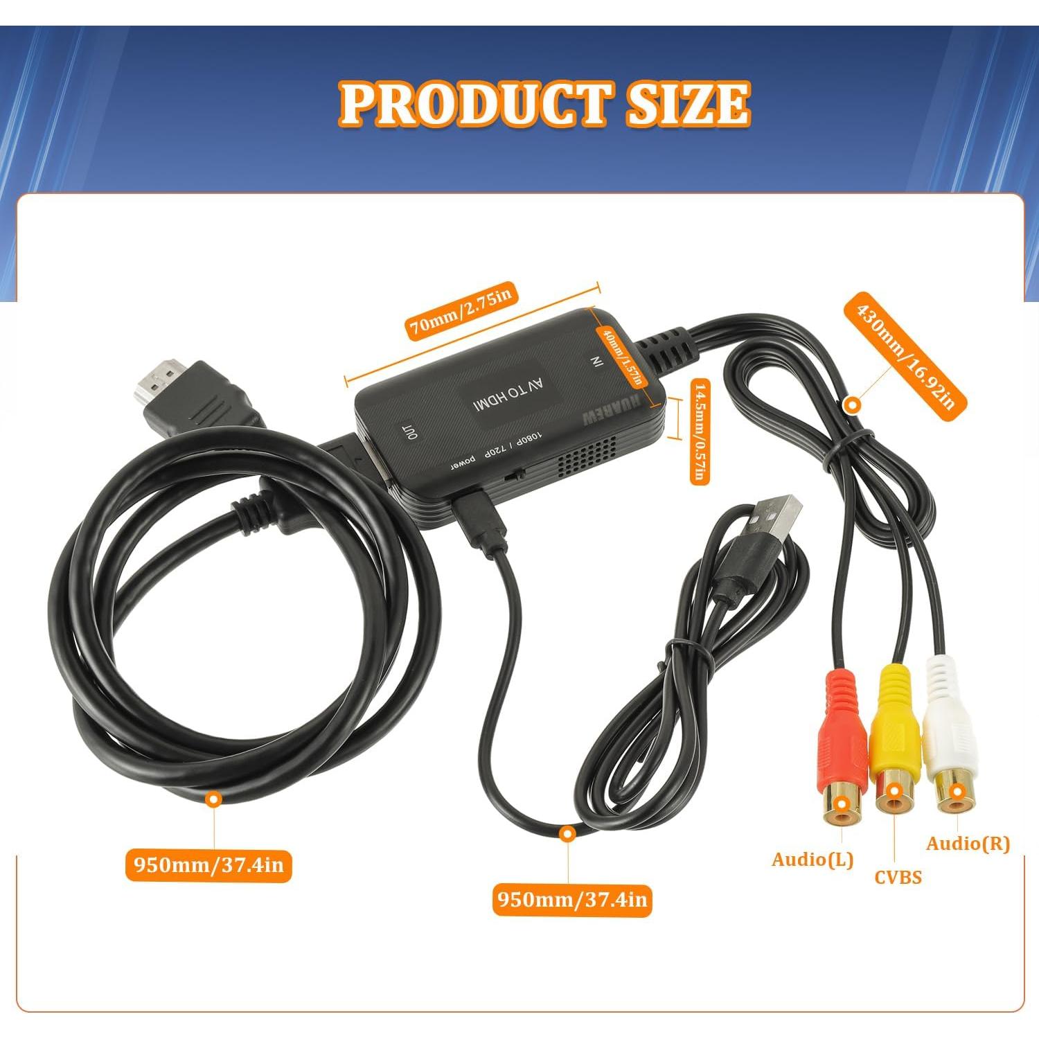 Convertidor RCA a HDMI 1080P HUAREW - Plug and Play