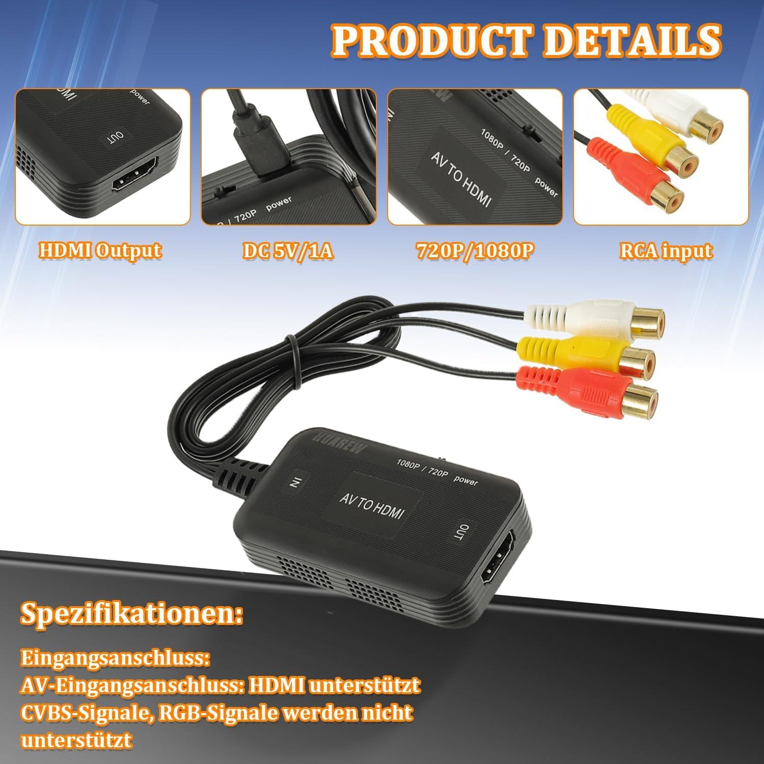 Convertidor RCA a HDMI 1080P HUAREW - Plug and Play