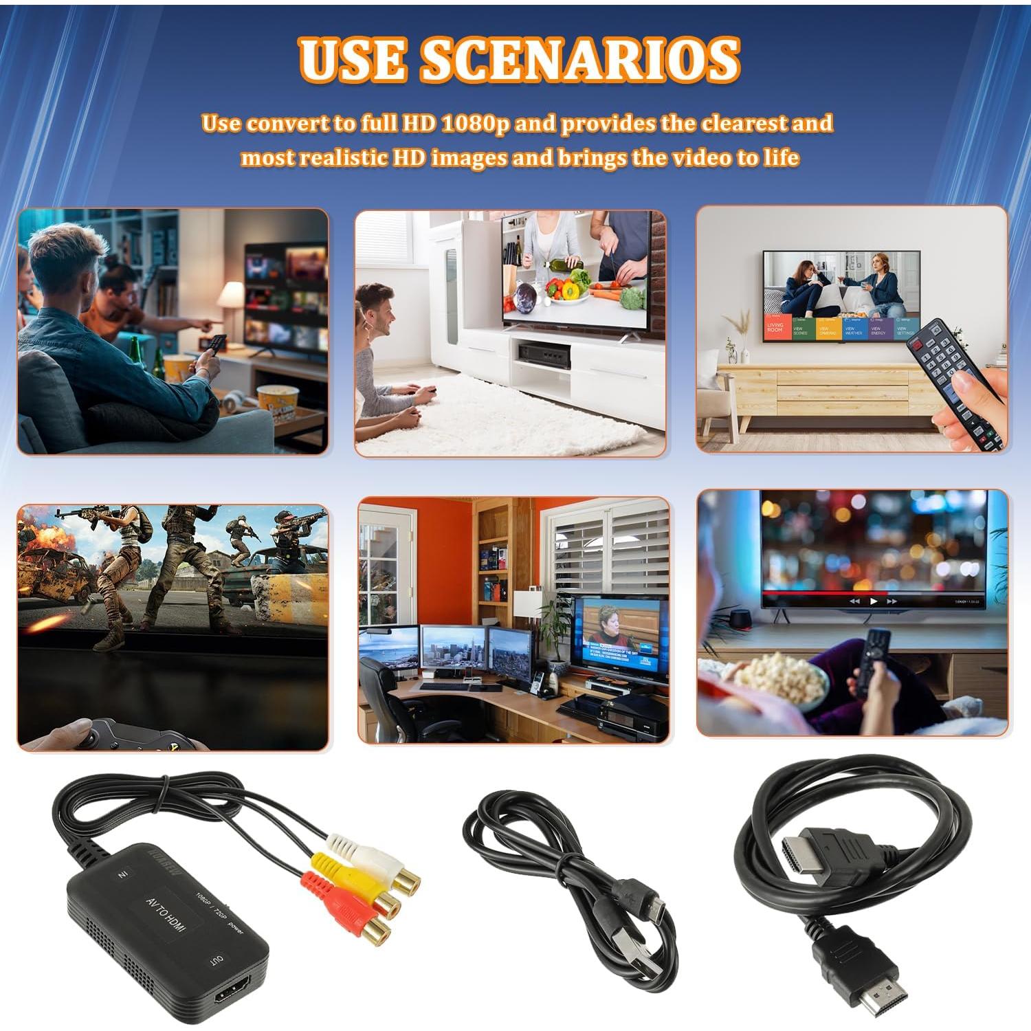 Convertidor RCA a HDMI 1080P HUAREW - Plug and Play