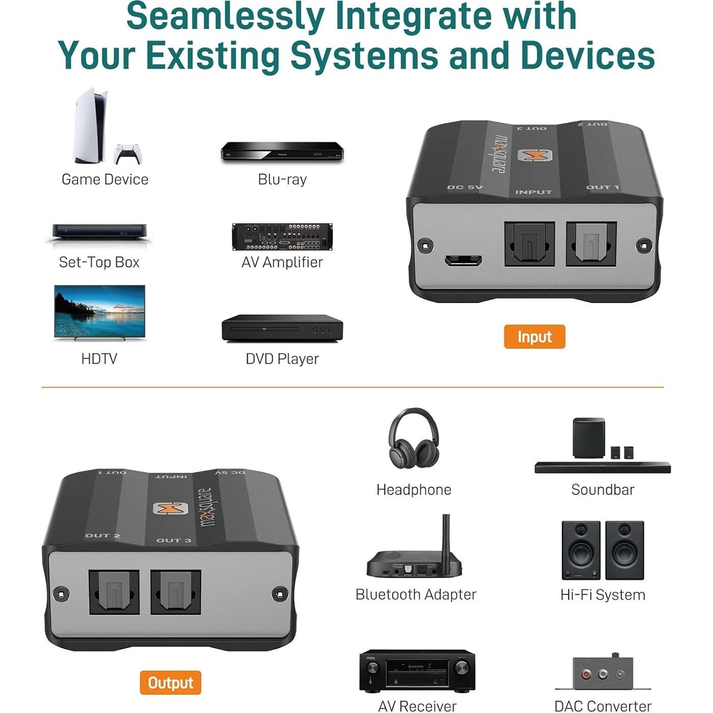 Divisor Óptico Digital MAXSQUARE MSQ-700P 1x3 SPDIF Toslink