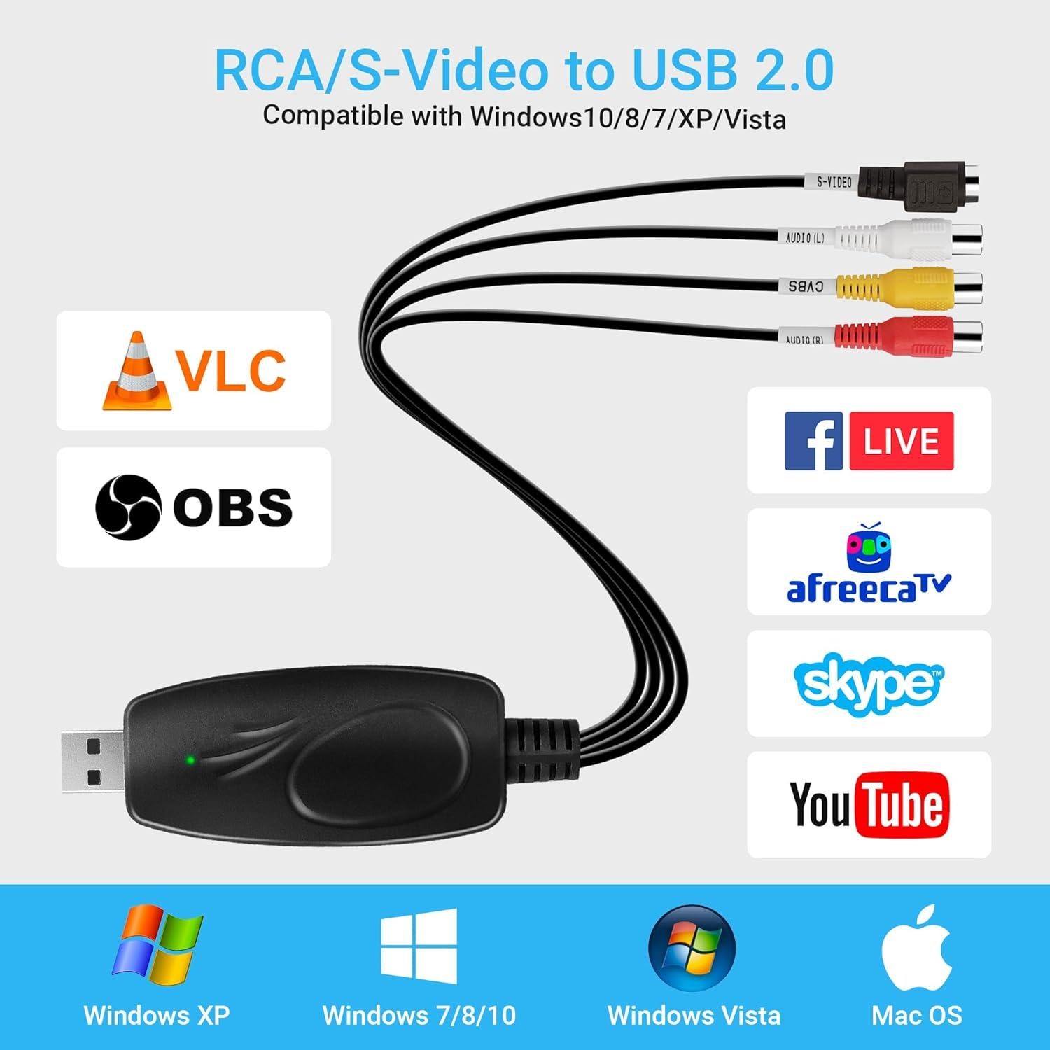 Tarjeta de Captura de Video USB 2.0 TCNEWCL VC200 - Digitaliza VHS a DVD