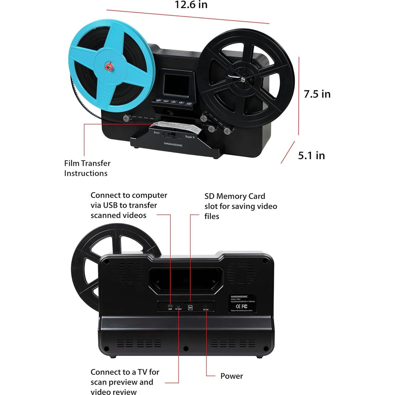 Escáner de película Magnasonic FS81, digitaliza Super 8/8mm