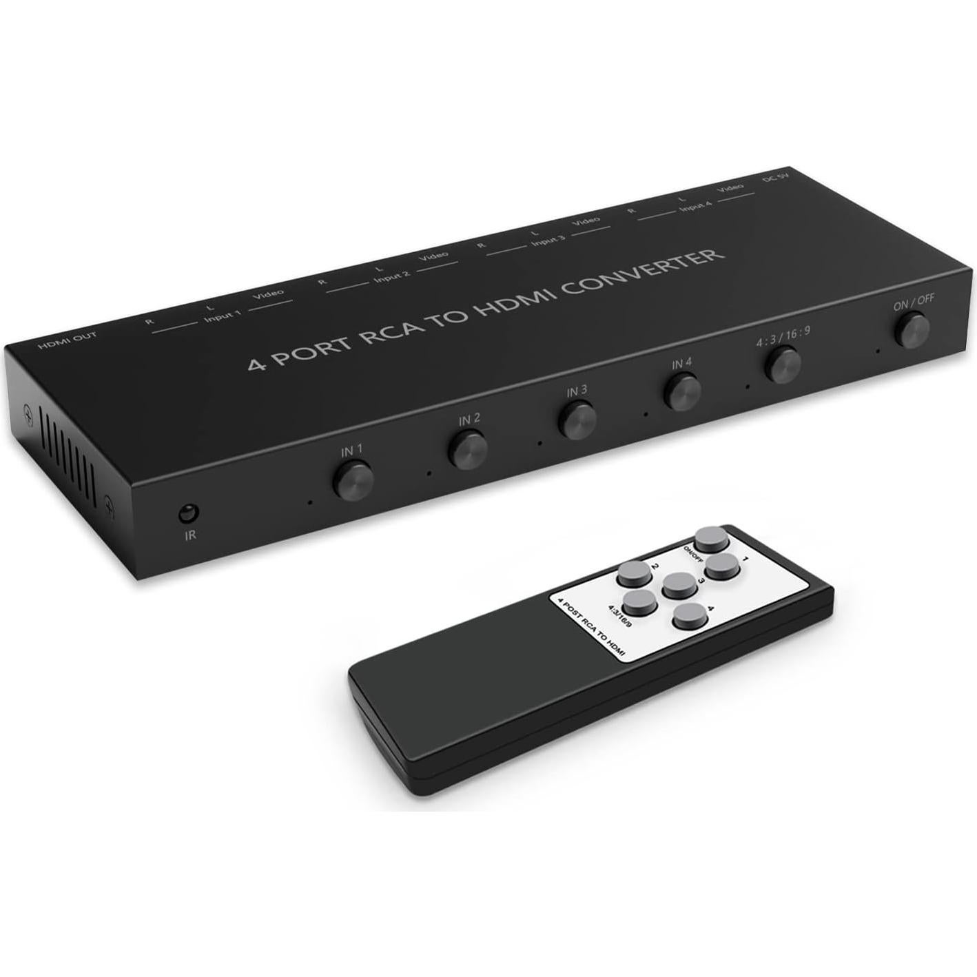 Convertidor RCA a HDMI 1080P ZUZONG 4 Puertos con Control Remoto