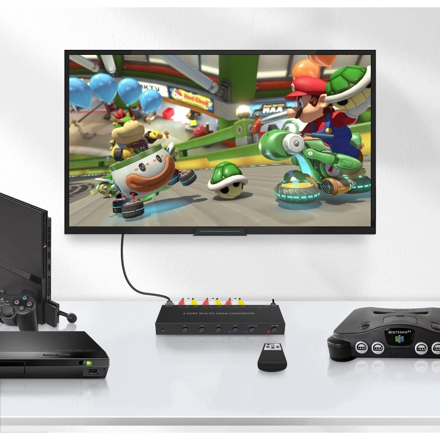 Convertidor RCA a HDMI 1080P ZUZONG 4 Puertos con Control Remoto