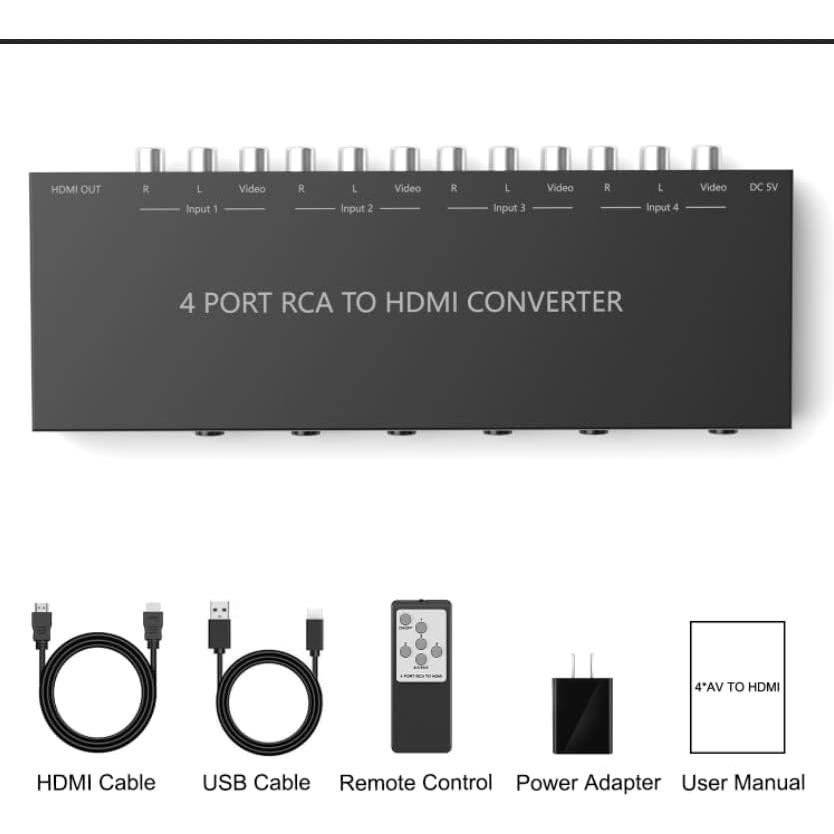 Convertidor RCA a HDMI 1080P ZUZONG 4 Puertos con Control Remoto