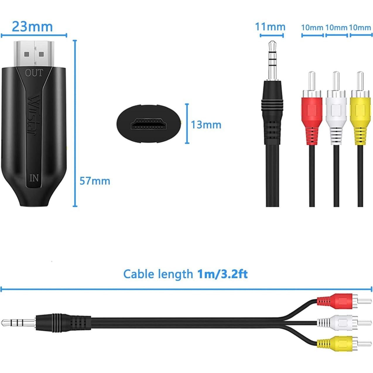 Convertidor RCA a HDMI WIistar 1080P 1m para PS3 TV PC