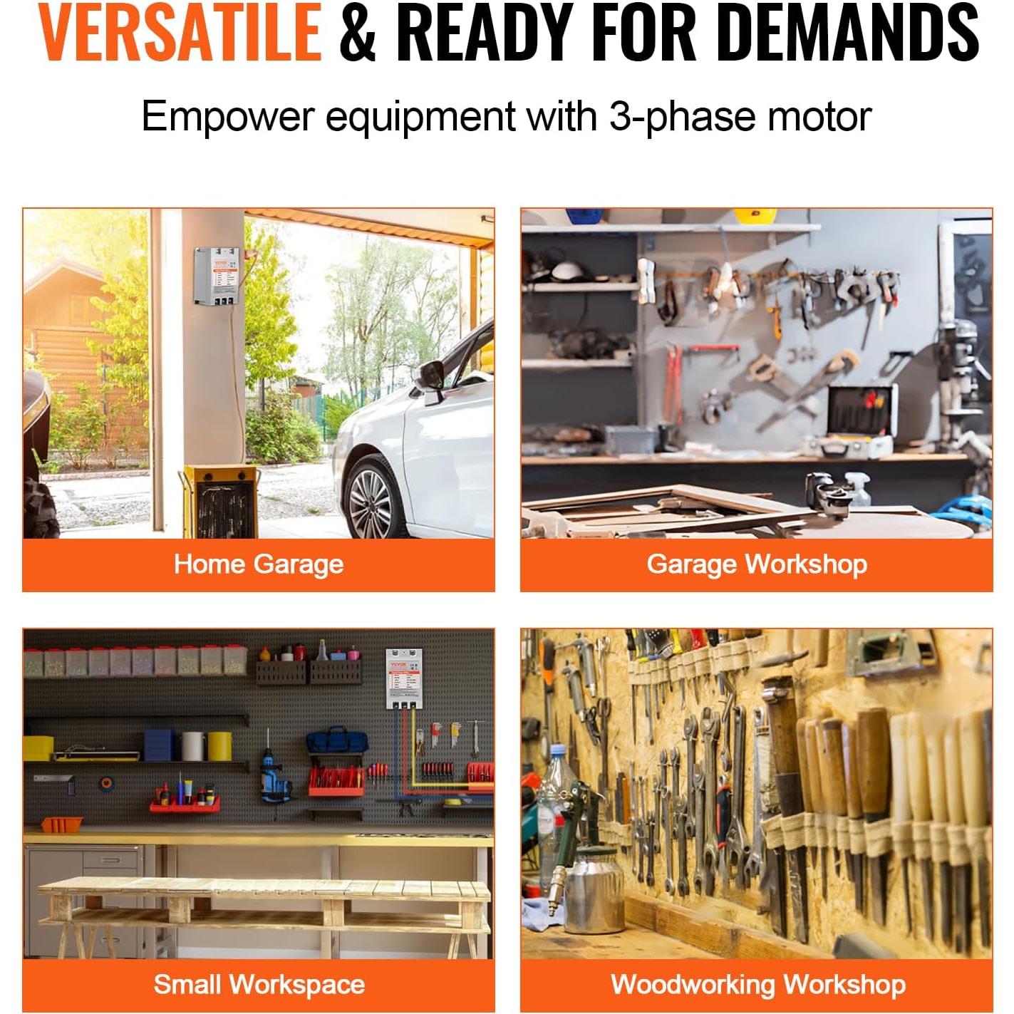 Convertidor de Fase Digital VEVOR 7.5HP 23A 220V Monofásico a Trifásico