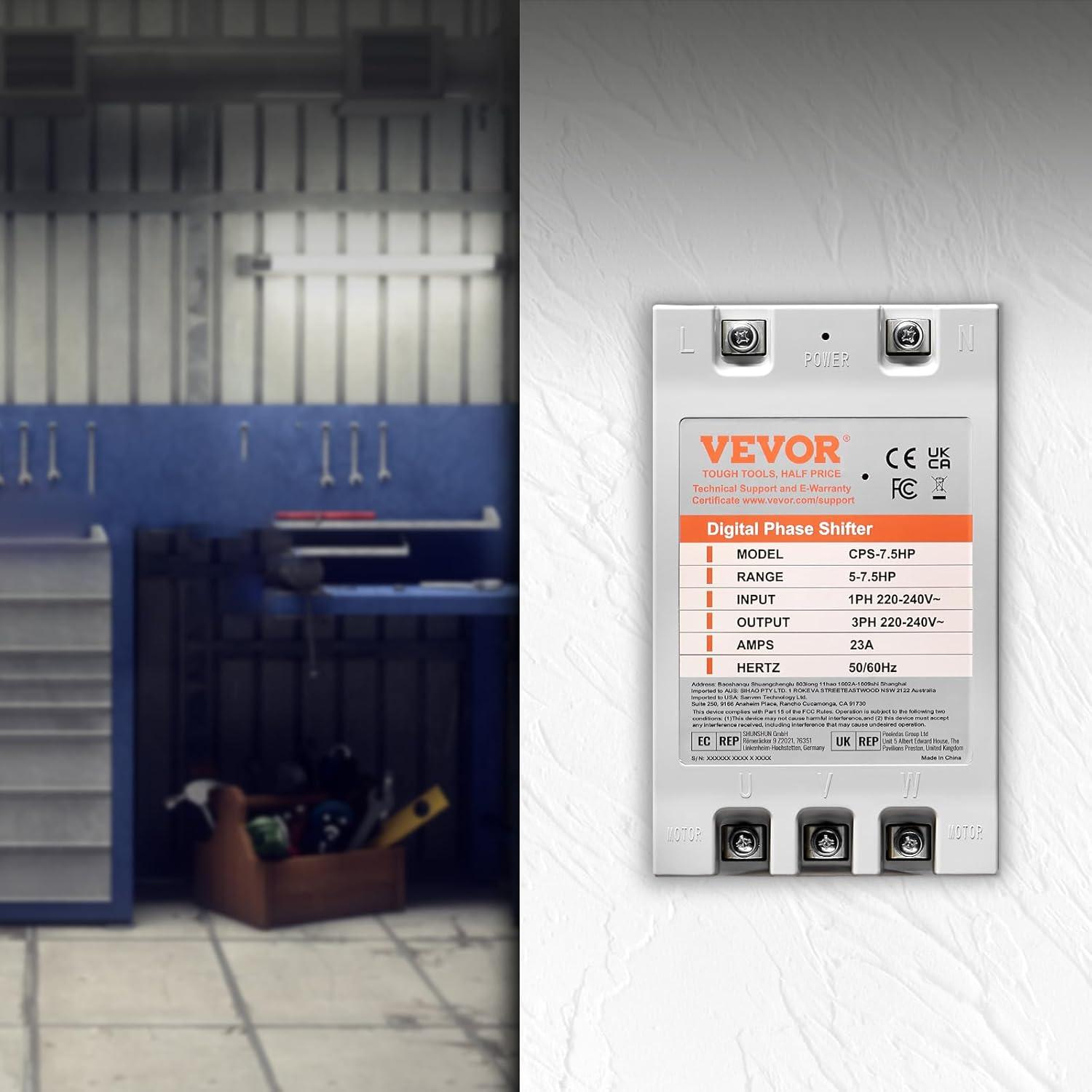 Convertidor de Fase Digital VEVOR 7.5HP 23A 220V Monofásico a Trifásico