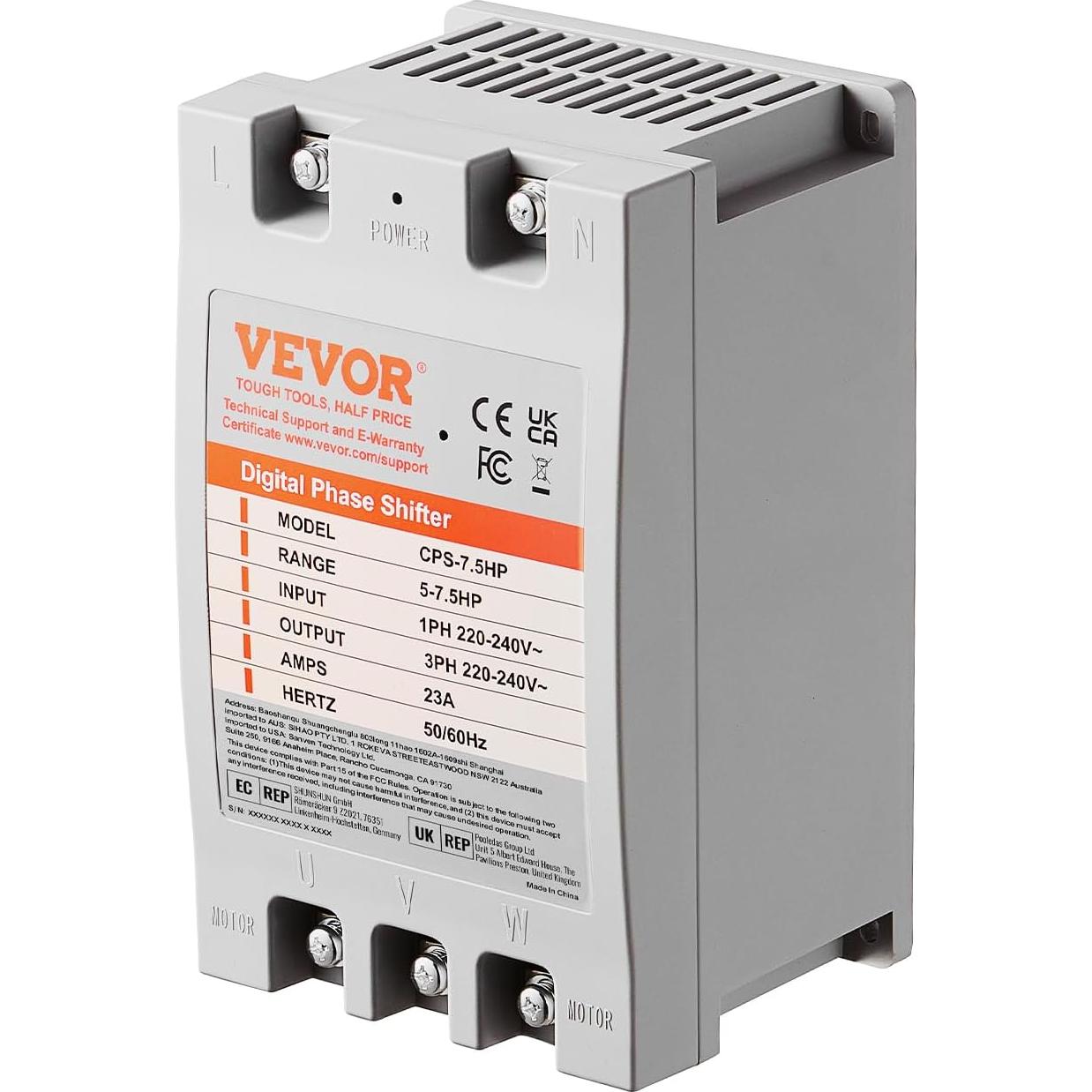 Convertidor de Fase Digital VEVOR 7.5HP 23A 220V Monofásico a Trifásico