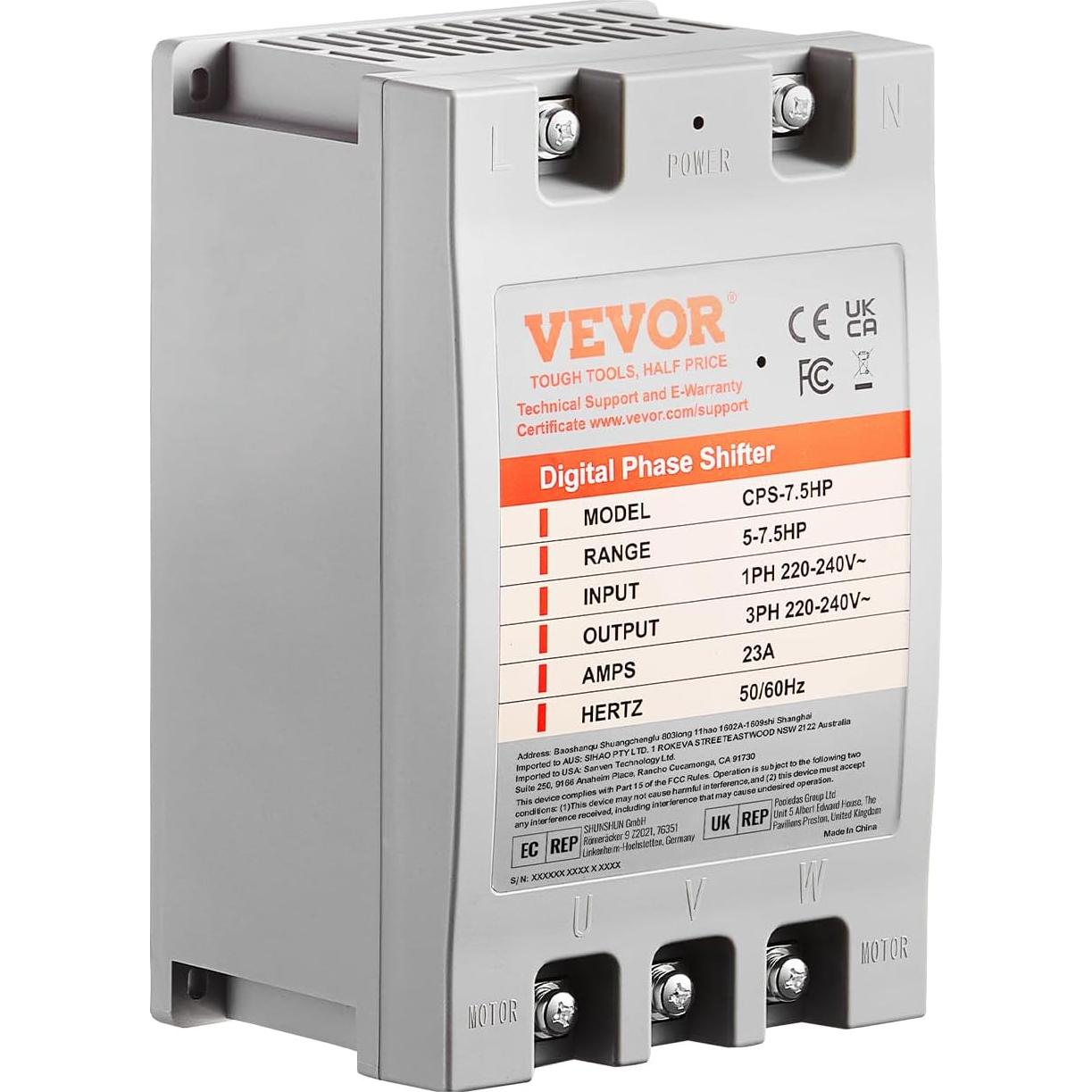 Convertidor de Fase Digital VEVOR 7.5HP 23A 220V Monofásico a Trifásico
