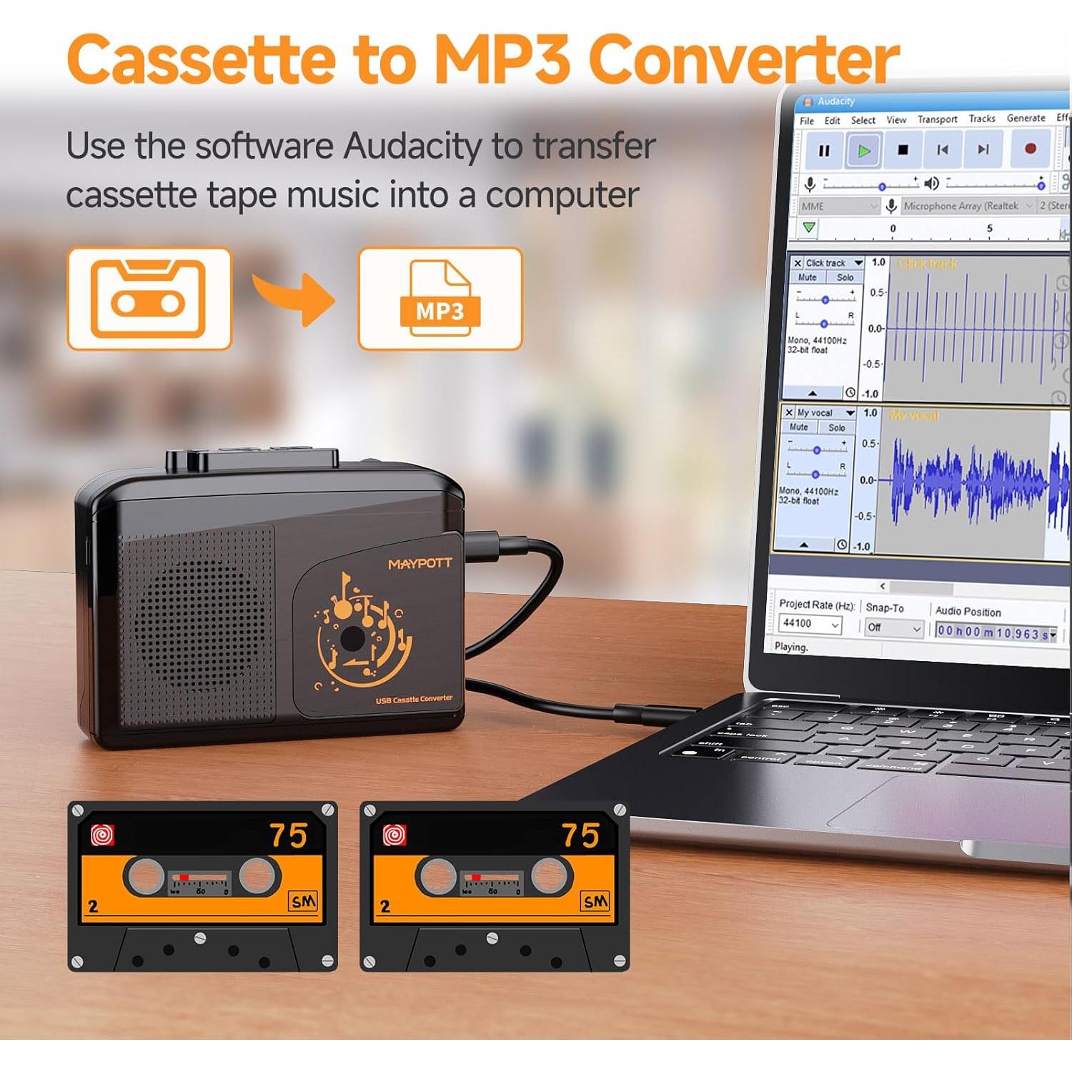 Reproductor de Cinta Cassette Portátil Maypott USB a MP3