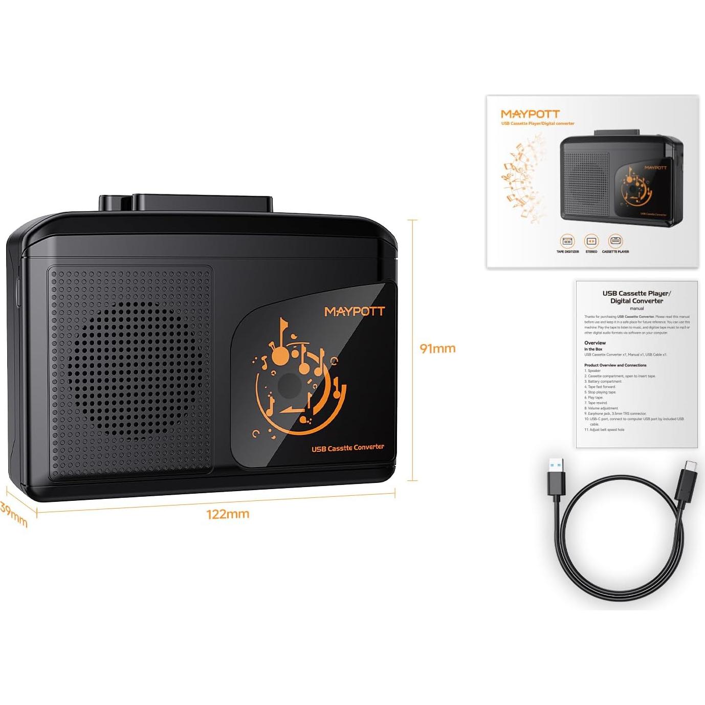 Reproductor de Cinta Cassette Portátil Maypott USB a MP3
