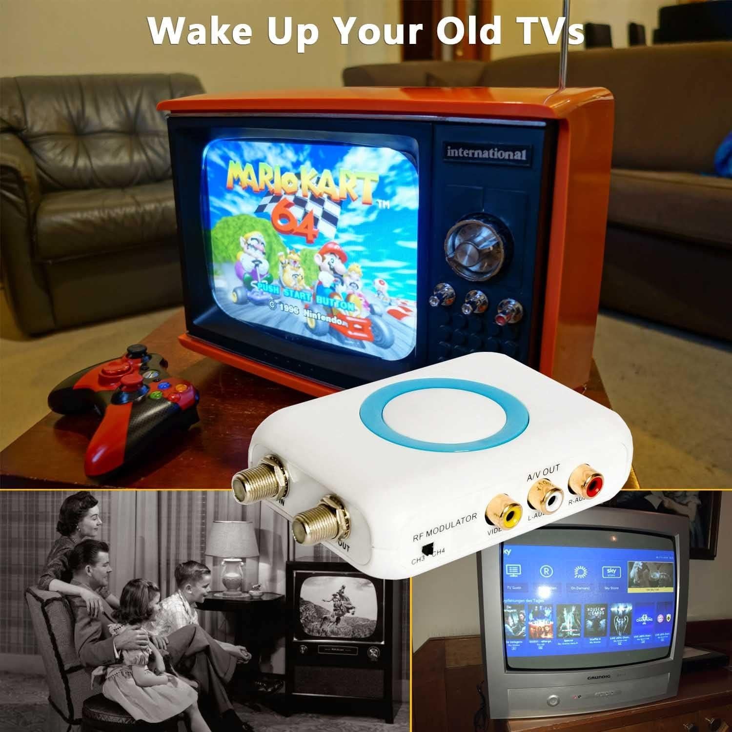 HDMI to Coaxial RF Modulator VHF Converter HDMI to RCA Adapter w/Female F Type Connector for Roku Fire Stick DVR PS4 NS Xbox Gaming Laptop Set-top Cable Box HD Digital Video to AV Analog Coax NTSC TV