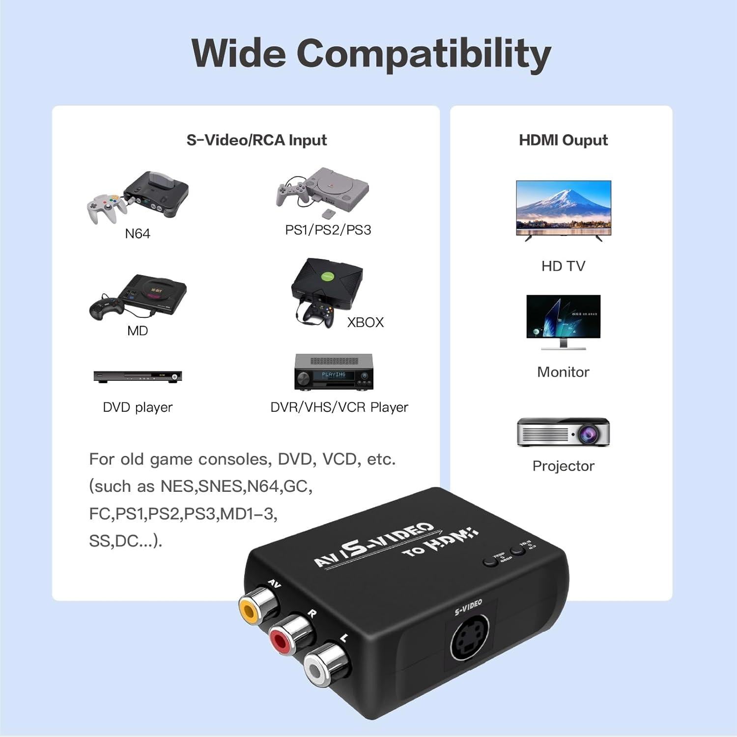 Convertidor S Video a HDMI Oudiwei 720P/480P Compatible TV