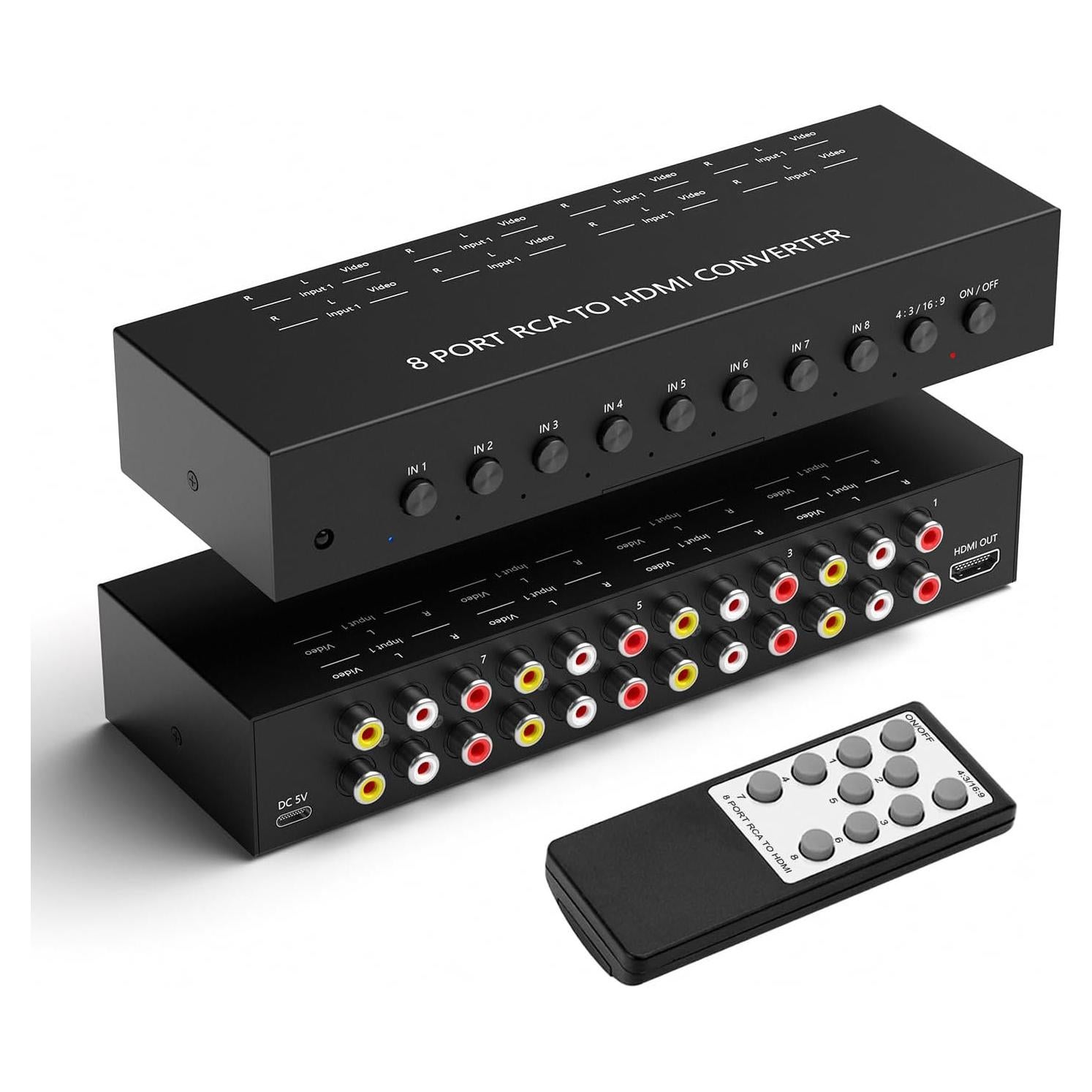 Convertidor RCA a HDMI 8 Puertos Dingsun 720P/1080P
