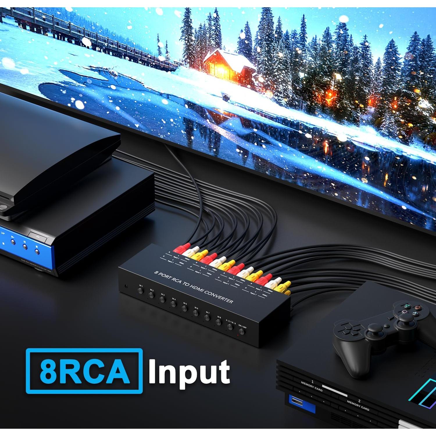 Convertidor RCA a HDMI 8 Puertos Dingsun 720P/1080P