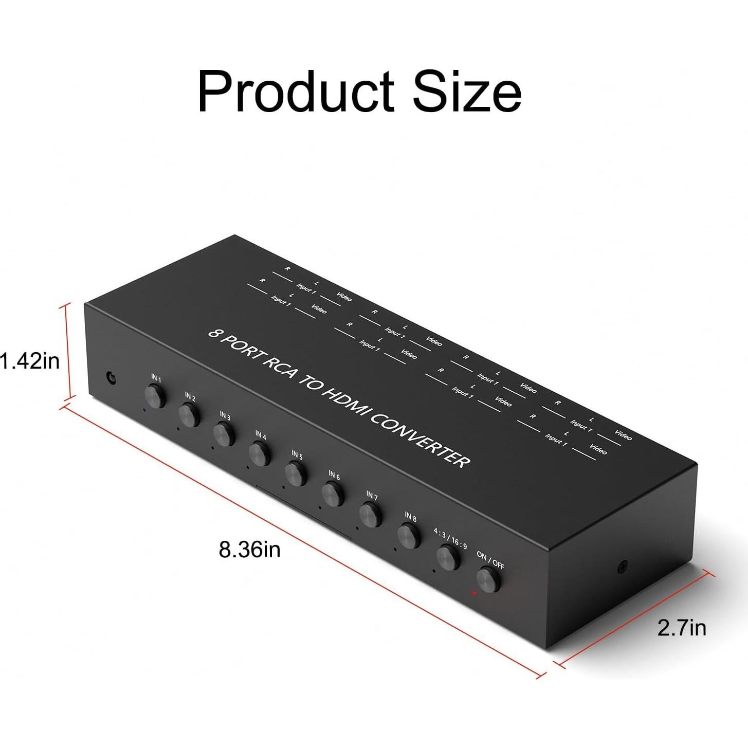 Convertidor RCA a HDMI 8 Puertos Dingsun 720P/1080P