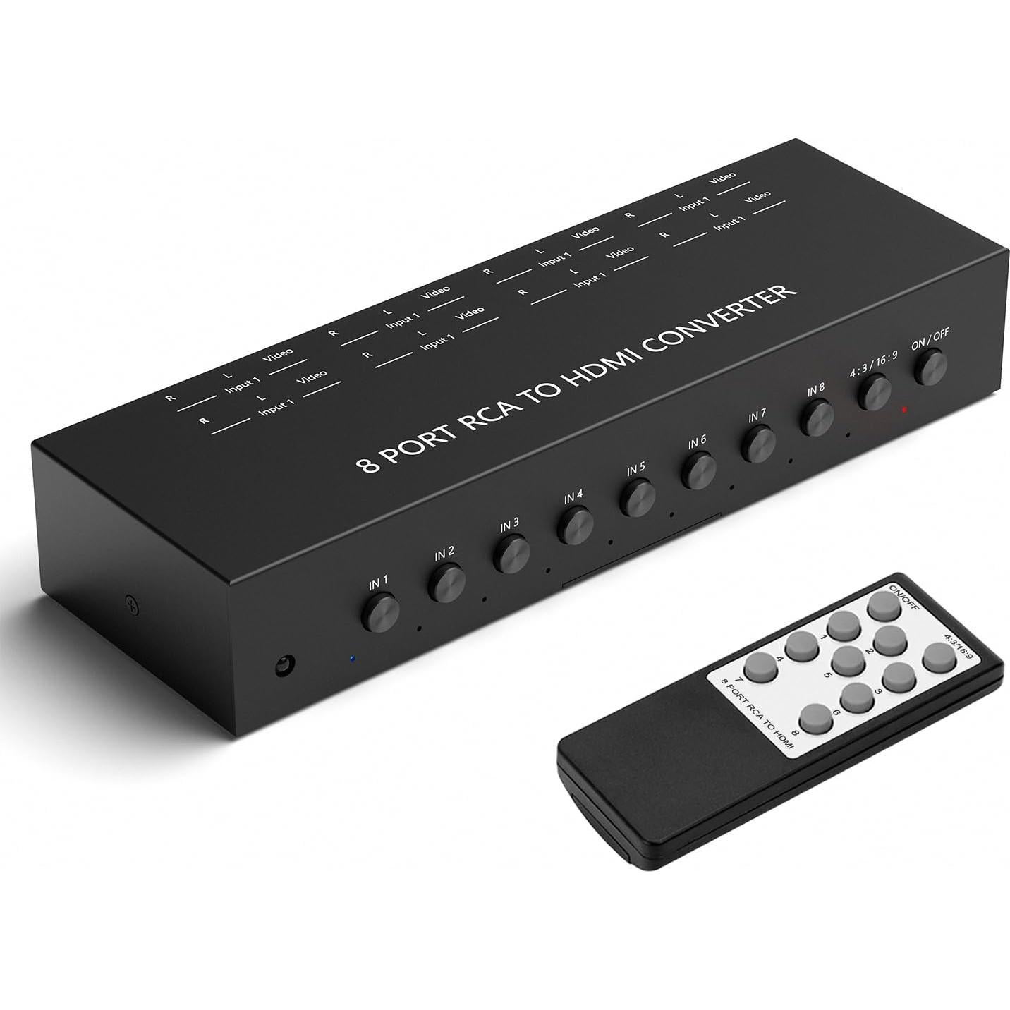 Convertidor RCA a HDMI 8 Puertos Dingsun 720P/1080P