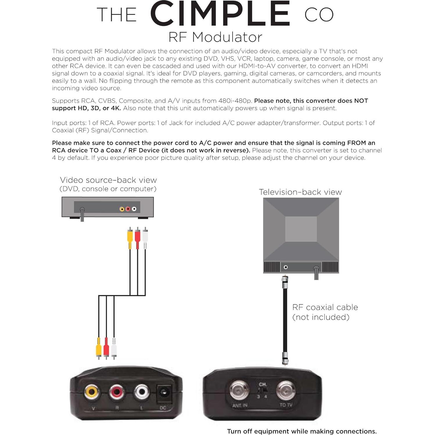 Modulador RF THE CIMPLE CO RCA a Coaxial para TV