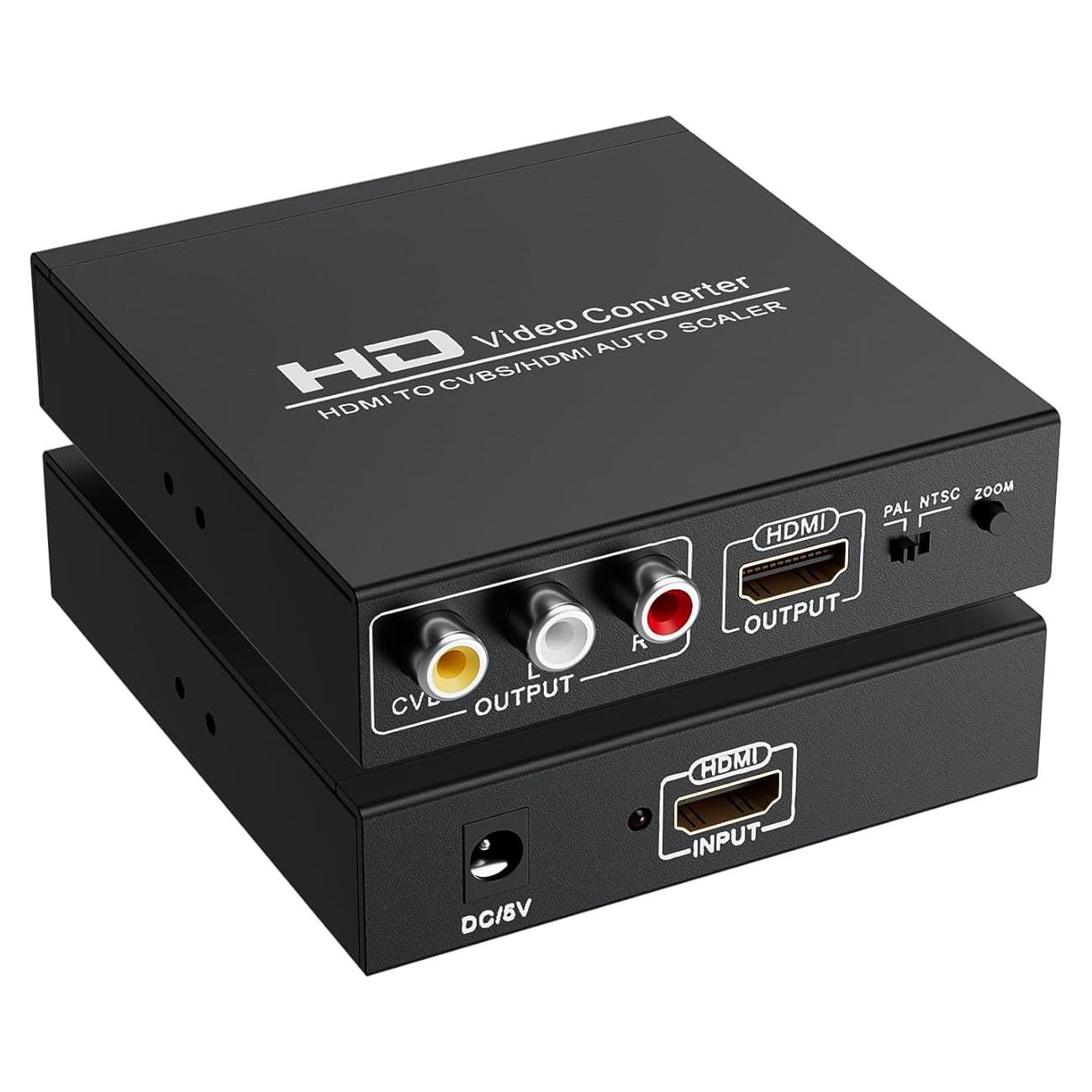 Adapter Converter Fits for HDMI to RCA & AV 3RCA CVBS Composite Video Audio, Support PAL/NTSC, Compatible with PC, Laptop, Xbox, TV, Camera, Monitor